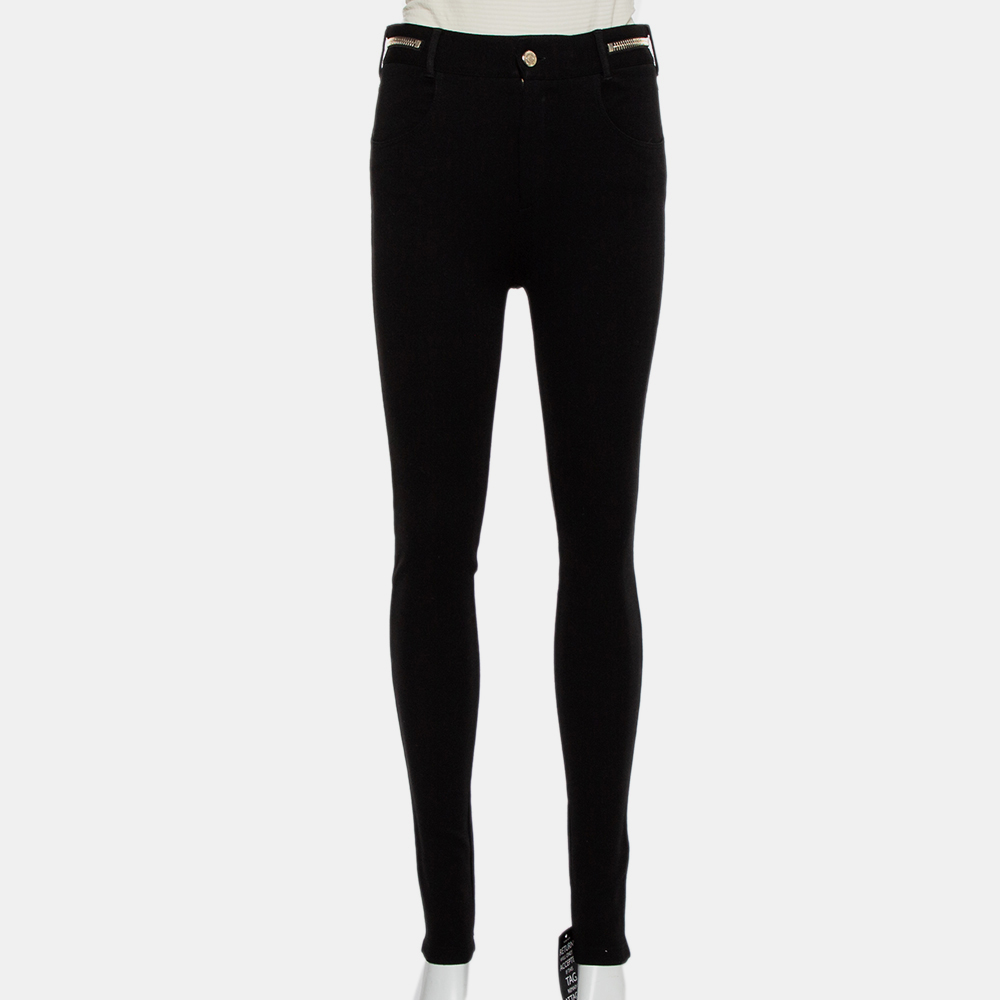 Pre-owned Givenchy Black Knit Zip Detail Leggings M