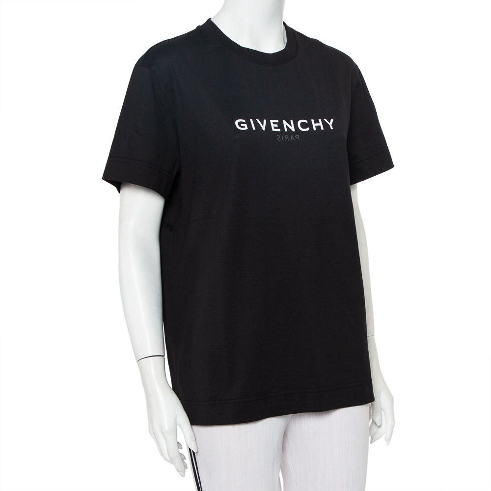 

Givenchy Black Cotton Logo Reverse Printed Crewneck Oversized T-Shirt