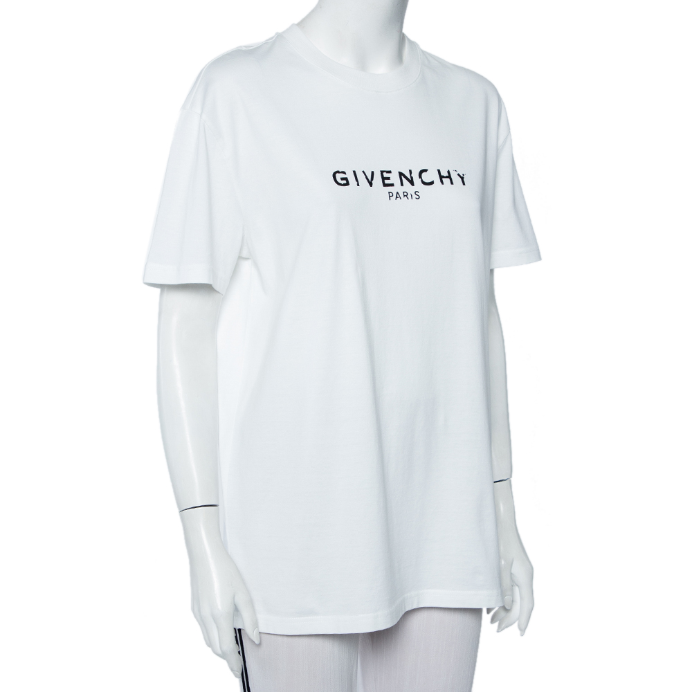 

Givenchy White Vintage Logo Printed Cotton Oversized T-Shirt