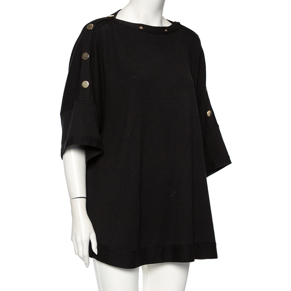 

Givenchy Black Knit Buttoned Shoulder Detail Oversized Top