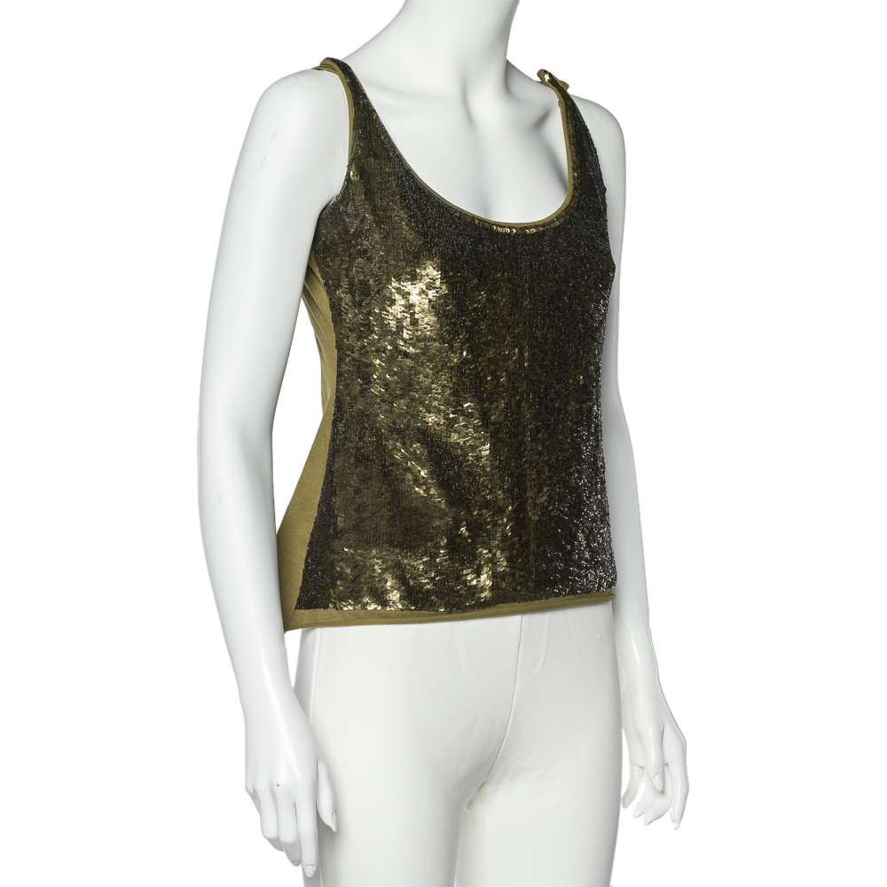 

Givenchy Olive Green Cotton Sequin Embellished Sleeveless Top