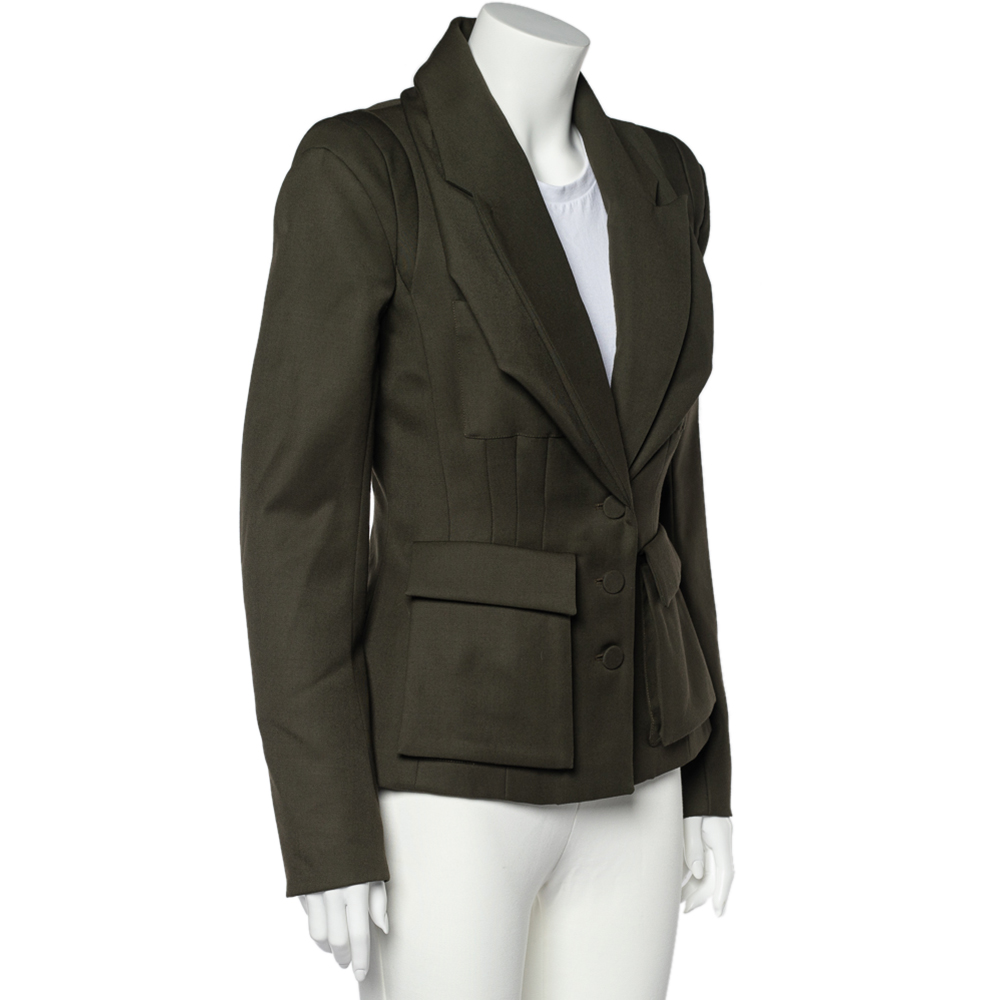 

Givenchy Olive Green Wool Pocketed Single Breasted Blazer