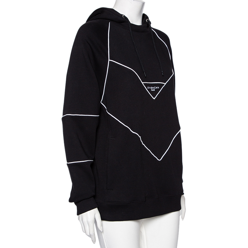 

Givenchy Black Cotton Contrast Piping Detail Logo Embroidered Hoodie