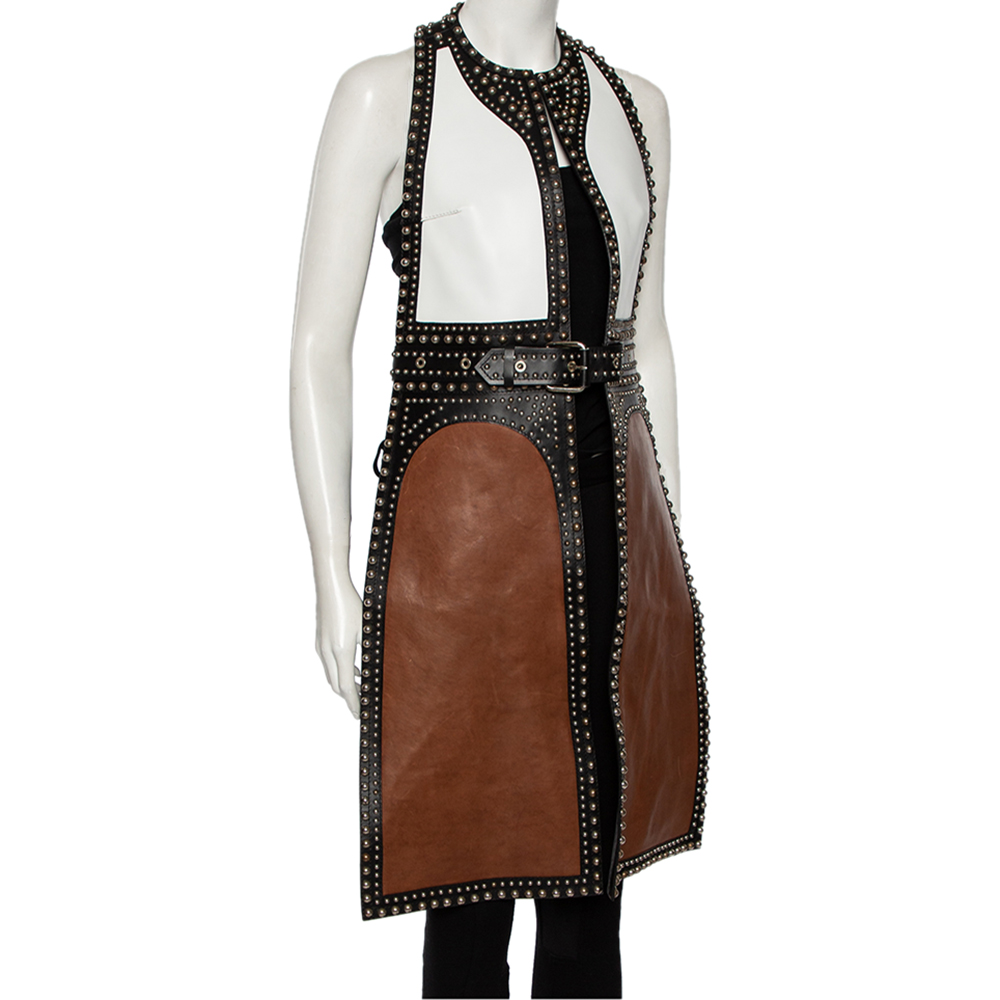 

Givenchy Colorblock Paneled Studded Leather Backless Vest, Brown