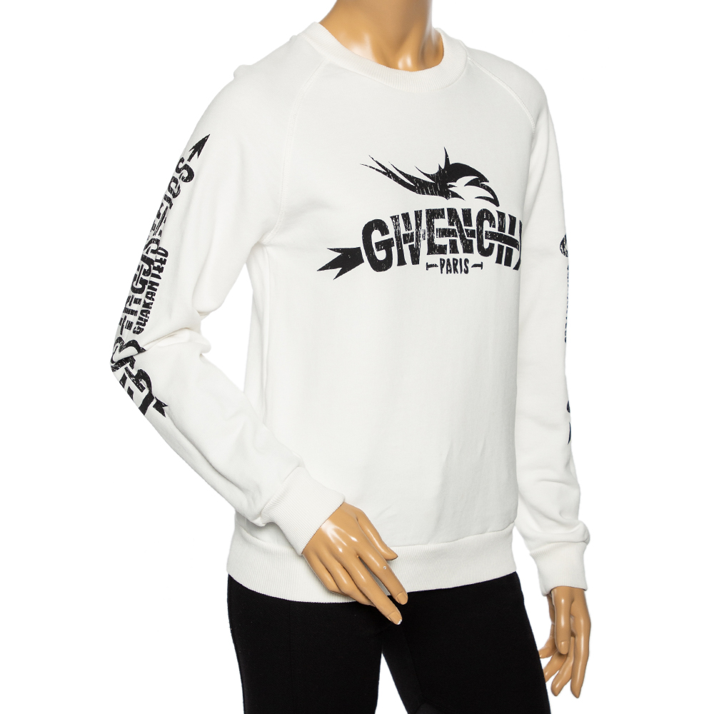 

Givenchy White Tribal Logo Printed Cotton Crewneck Sweatshirt