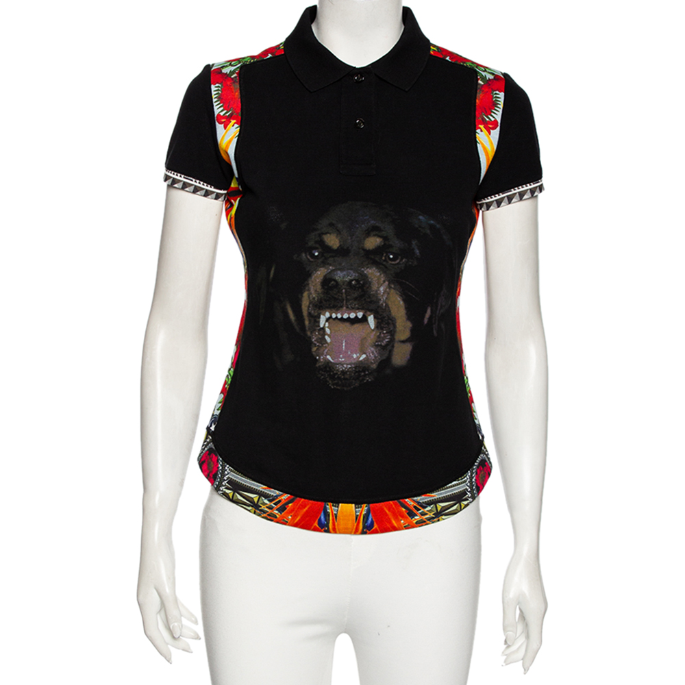 

Givenchy Black Rottweiler Printed Cotton Pique Contrast Trimmed Polo T-Shirt M