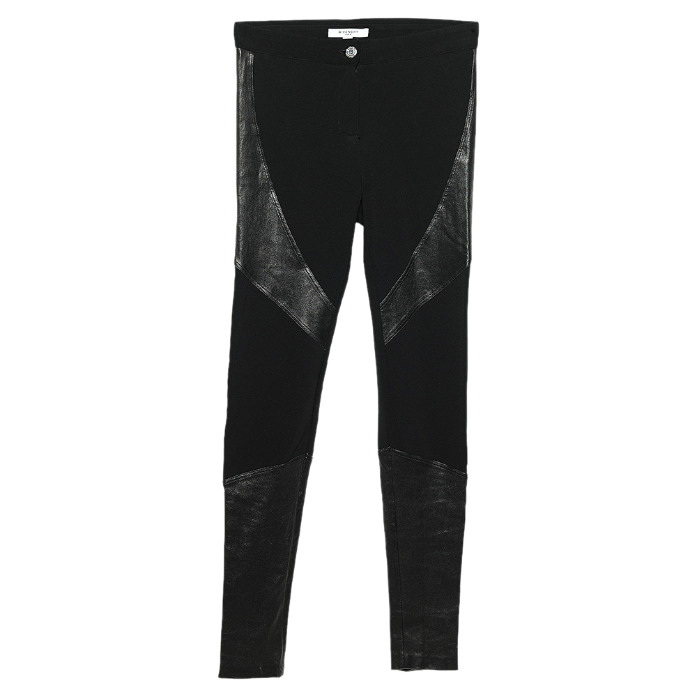 Pre-owned Givenchy Black Jersey & Leather Detailed Slim Fit Pants S