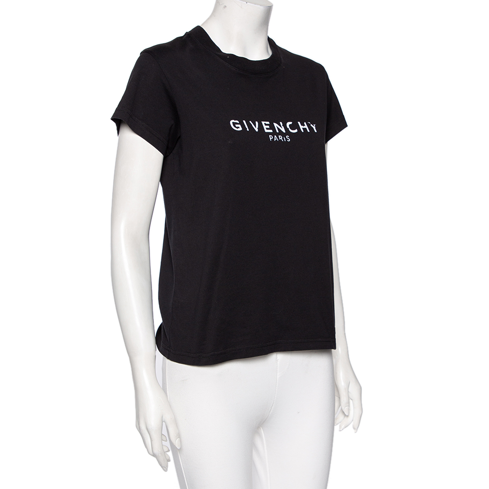 

Givenchy Black Cotton Faded Logo Printed Crewneck T-Shirt