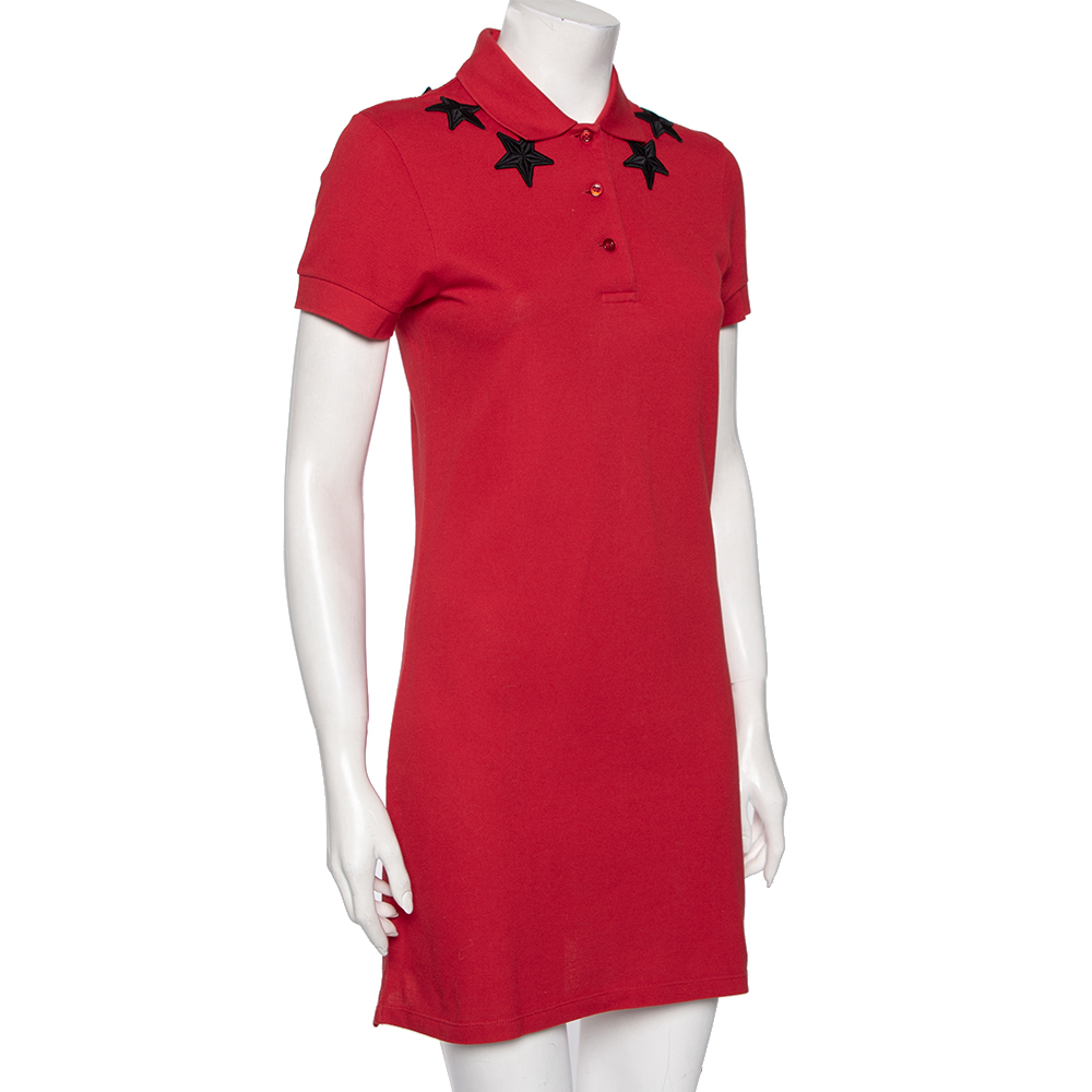 

Givenchy Red Cotton Pique Star Applique Detail Polo T-Shirt Dress