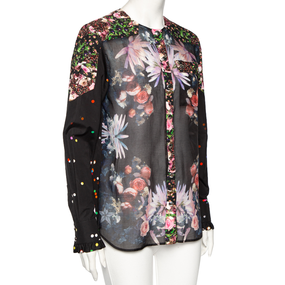 

Givenchy Black Floral Printed Cotton Button Front Long Sleeve Shirt