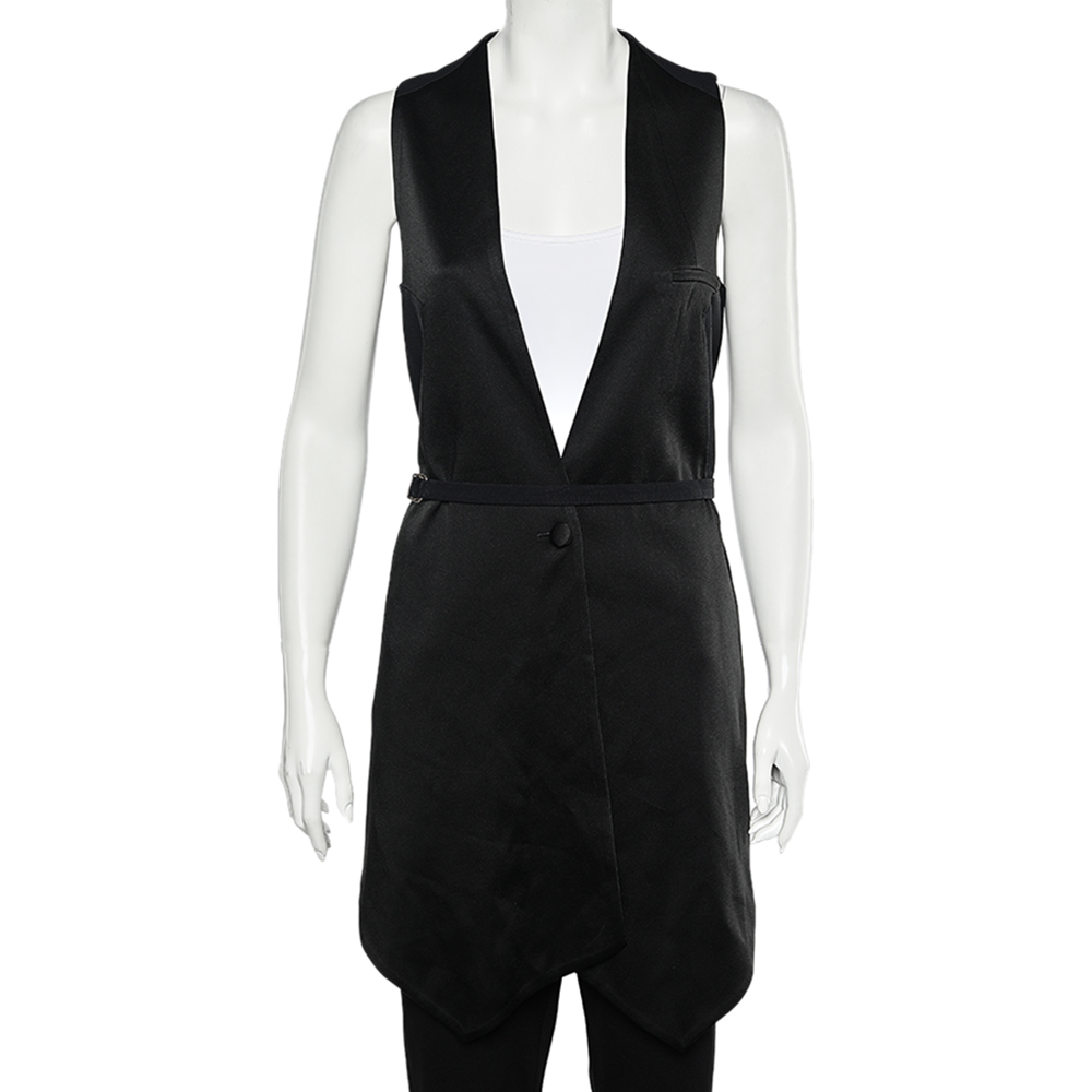 

Givenchy Black Two Tone Sateen Belted Asymmetric Hem Vest M
