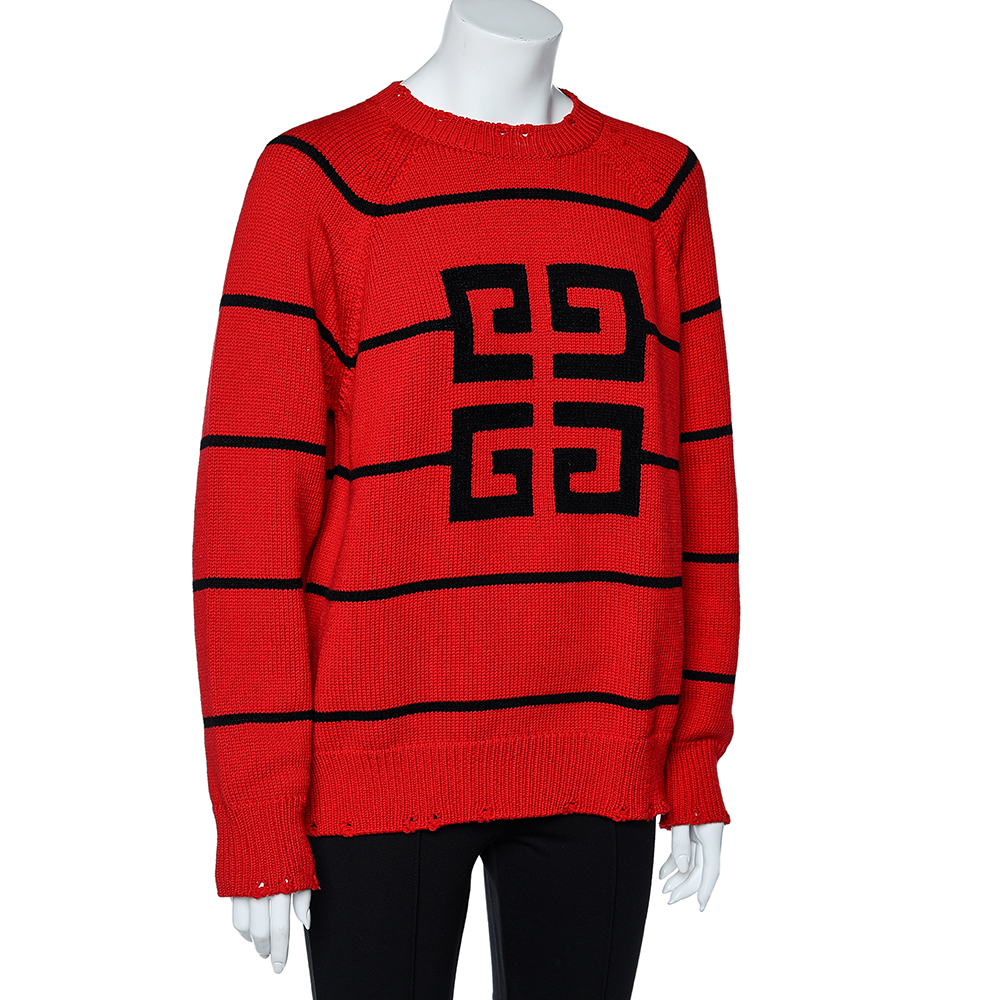 

Givenchy Red Logo Intarsia Knit Oversized Sweater