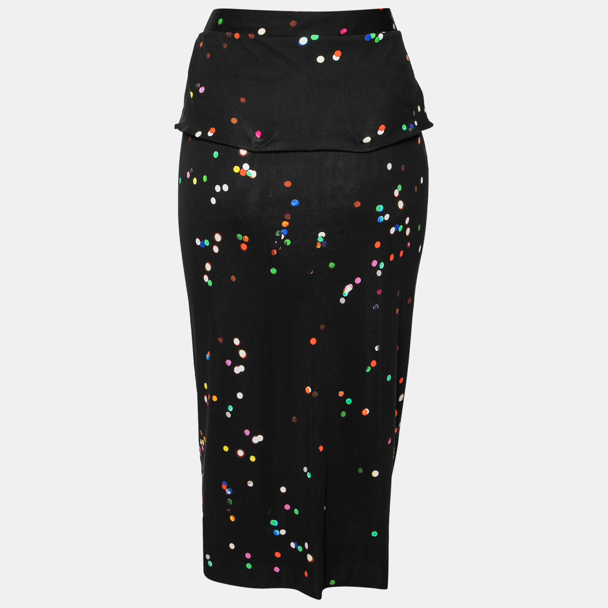 

Givenchy Black Confetti Polka Dot Printed Silk Jersey Draped Skirt