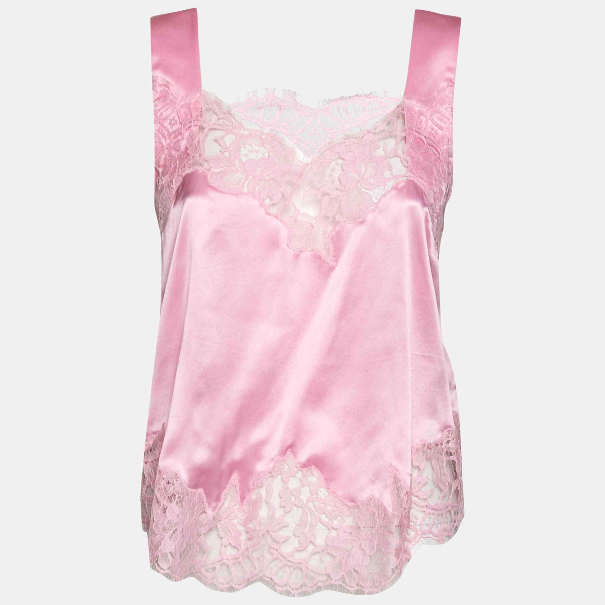 

Givenchy Pink Satin Slip Cami Lace Trimmed Top M