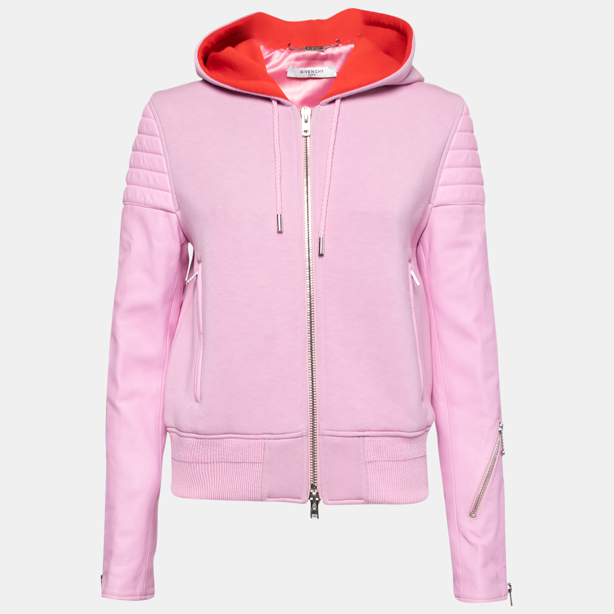 

Givenchy Pink Neoprene & Leather Zip Front Hoodie M