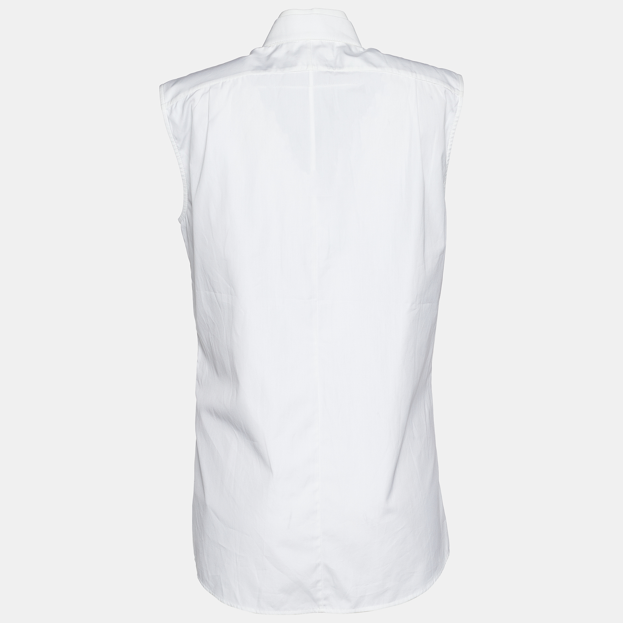 

Givenchy White Cotton Organza Ruffle Trim Detailed Sleeveless Shirt