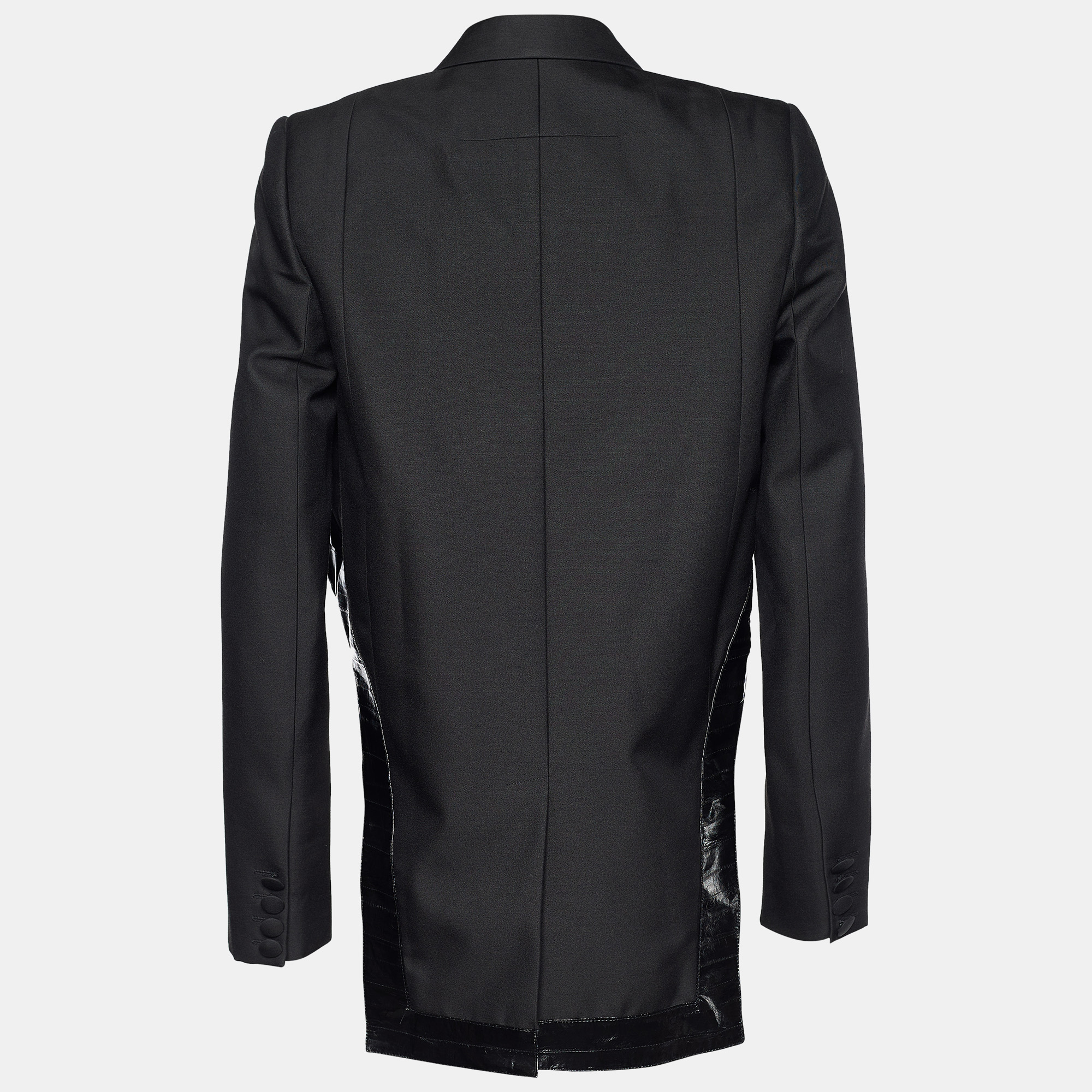 

Givenchy Black Wool Blend Eel Leather Trim Tail Coat Blazer