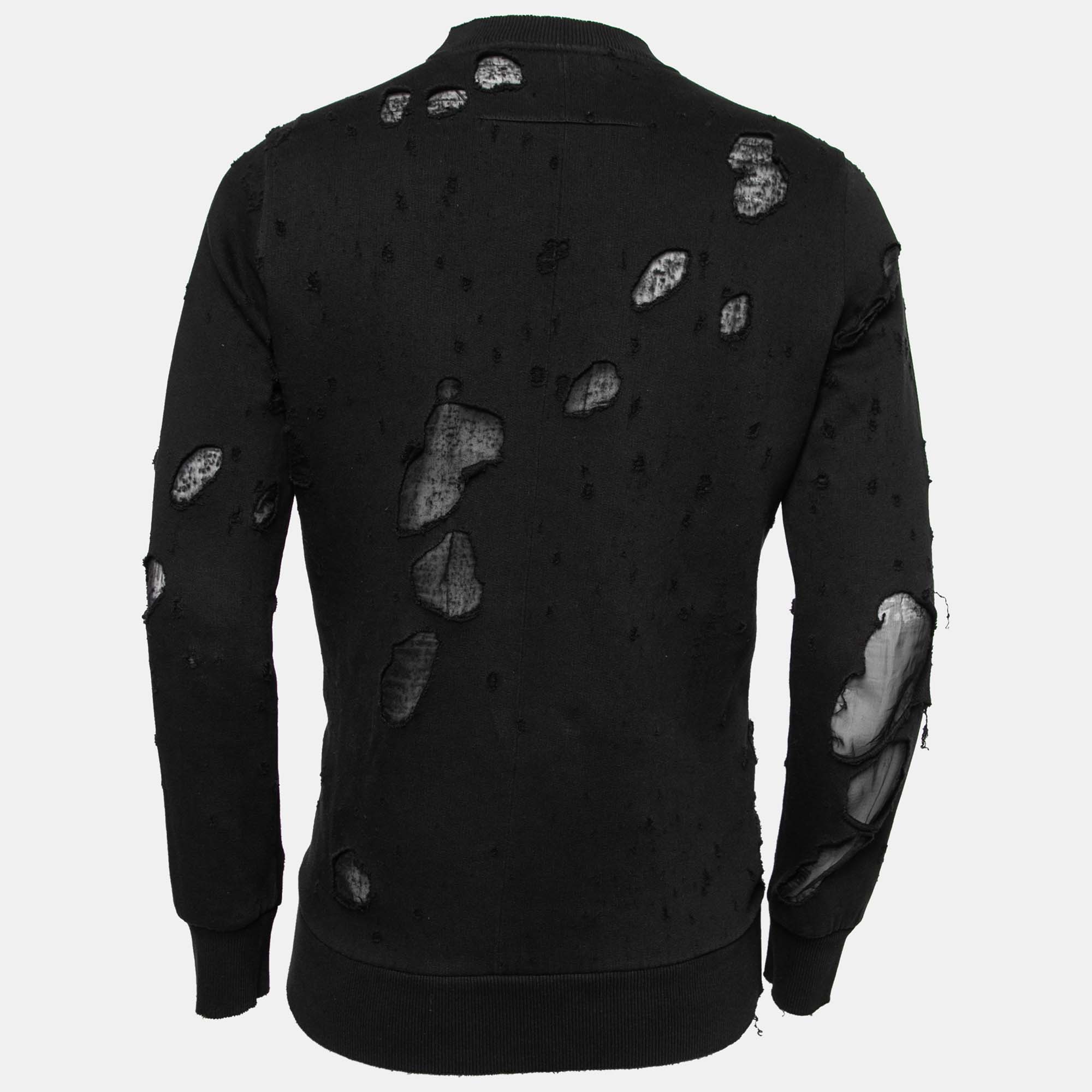 

Givenchy Black Distressed Cotton Logo Printed Sweatshirt