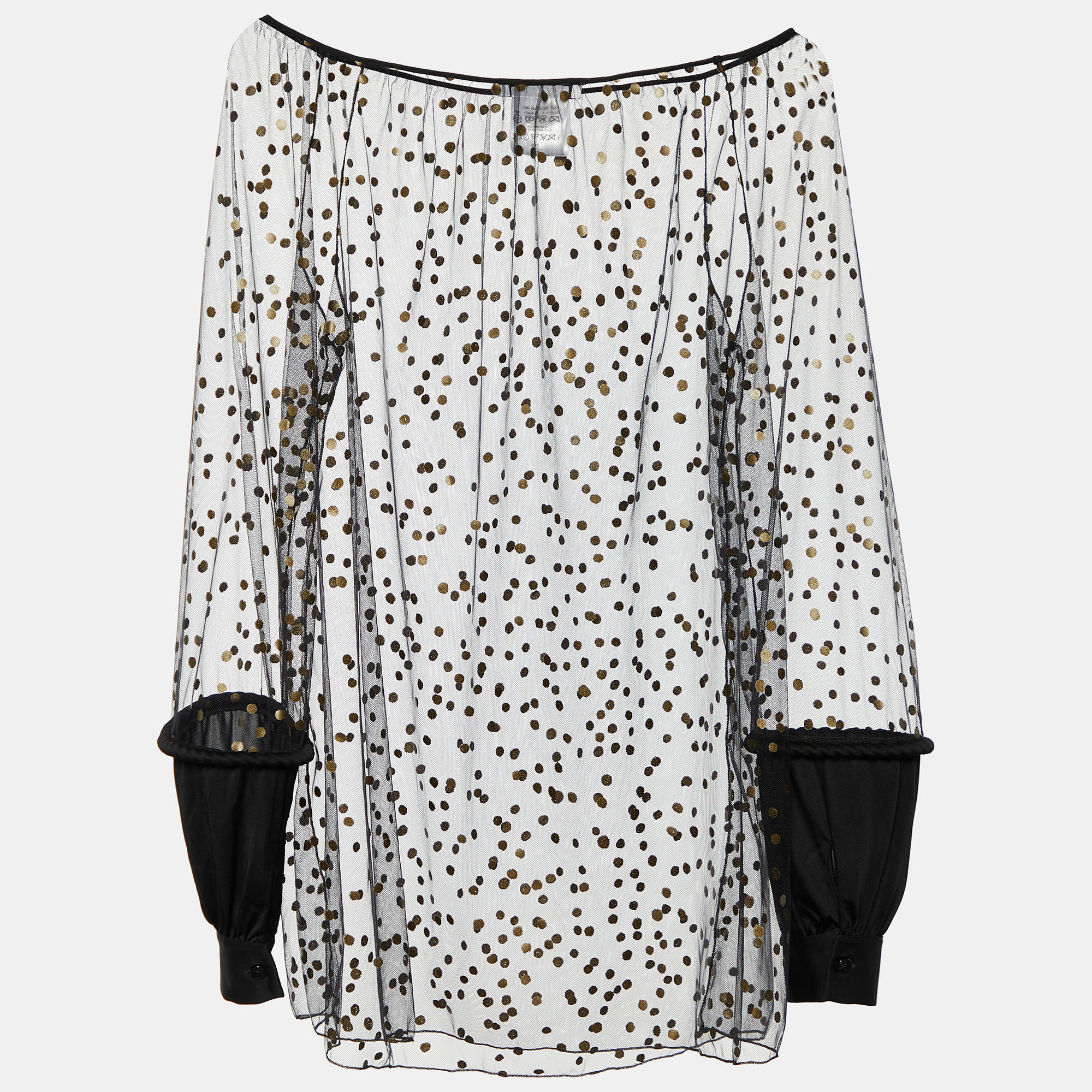 

Givenchy Black Polka Dot Tulle Cuff Detail Sheer Blouse