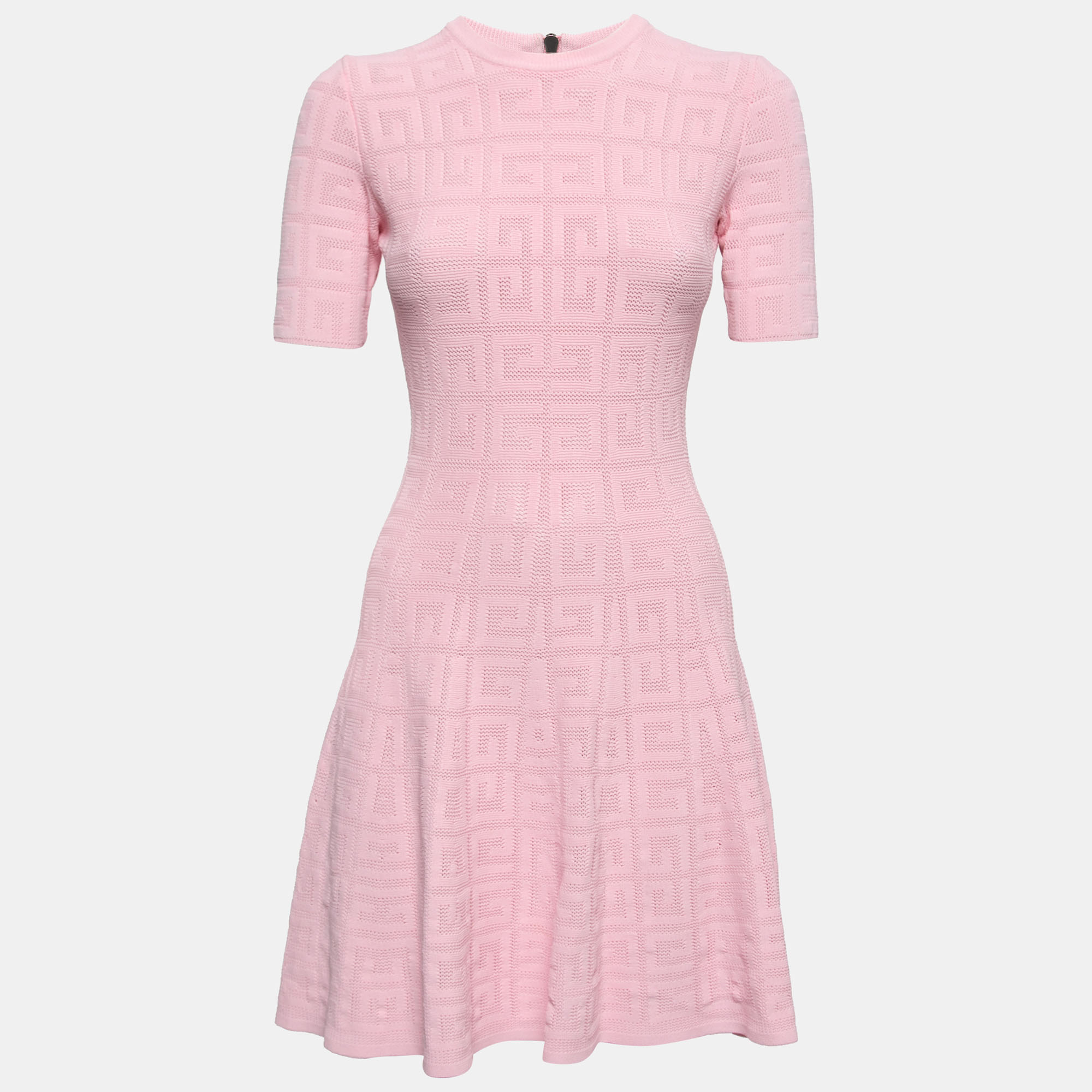 Givenchy Pink 4G Motif Jacquard Knit Short Sleeve Dress XS Givenchy