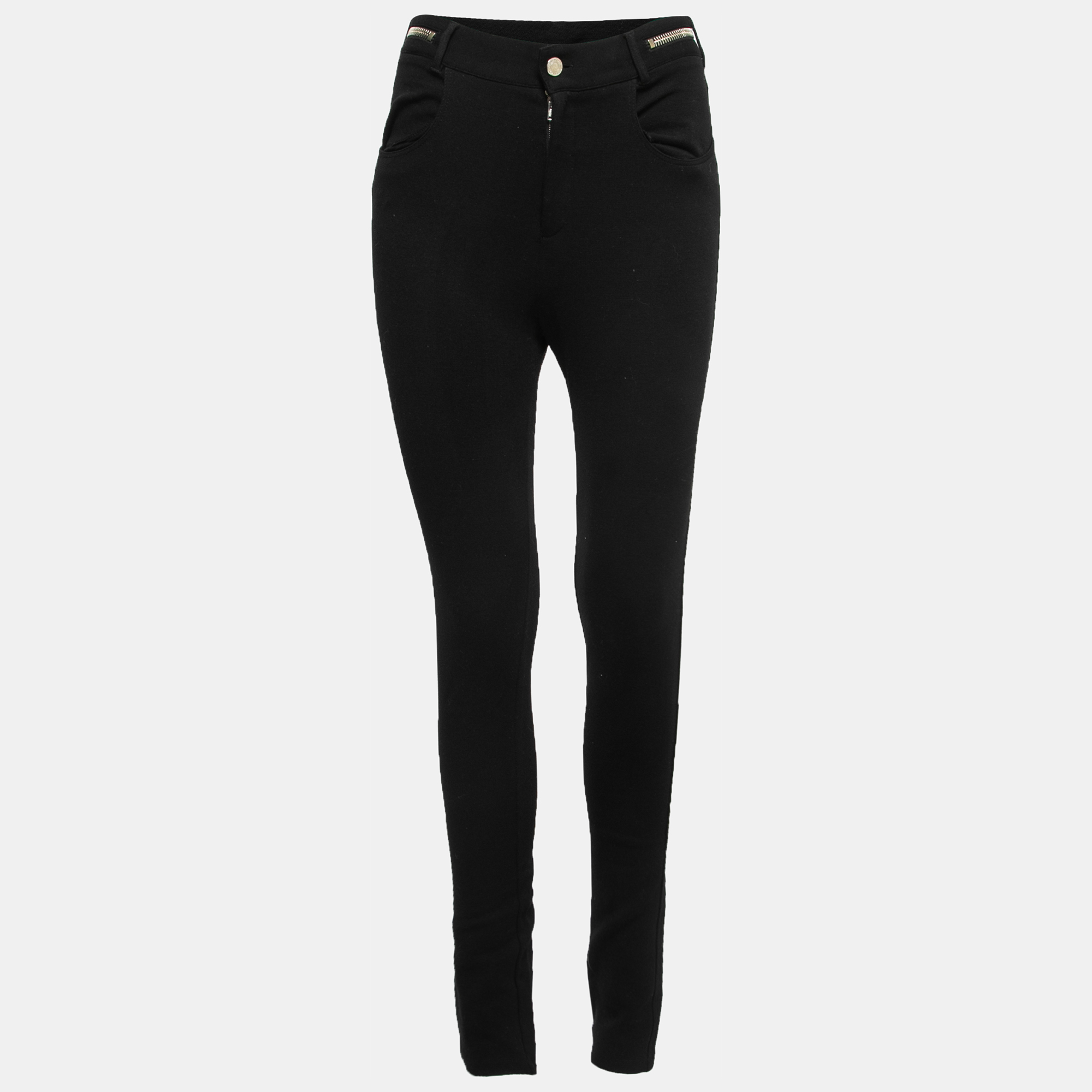 Pre-owned Givenchy Black Stretch Knit Zipper Detail Skinny Pants M