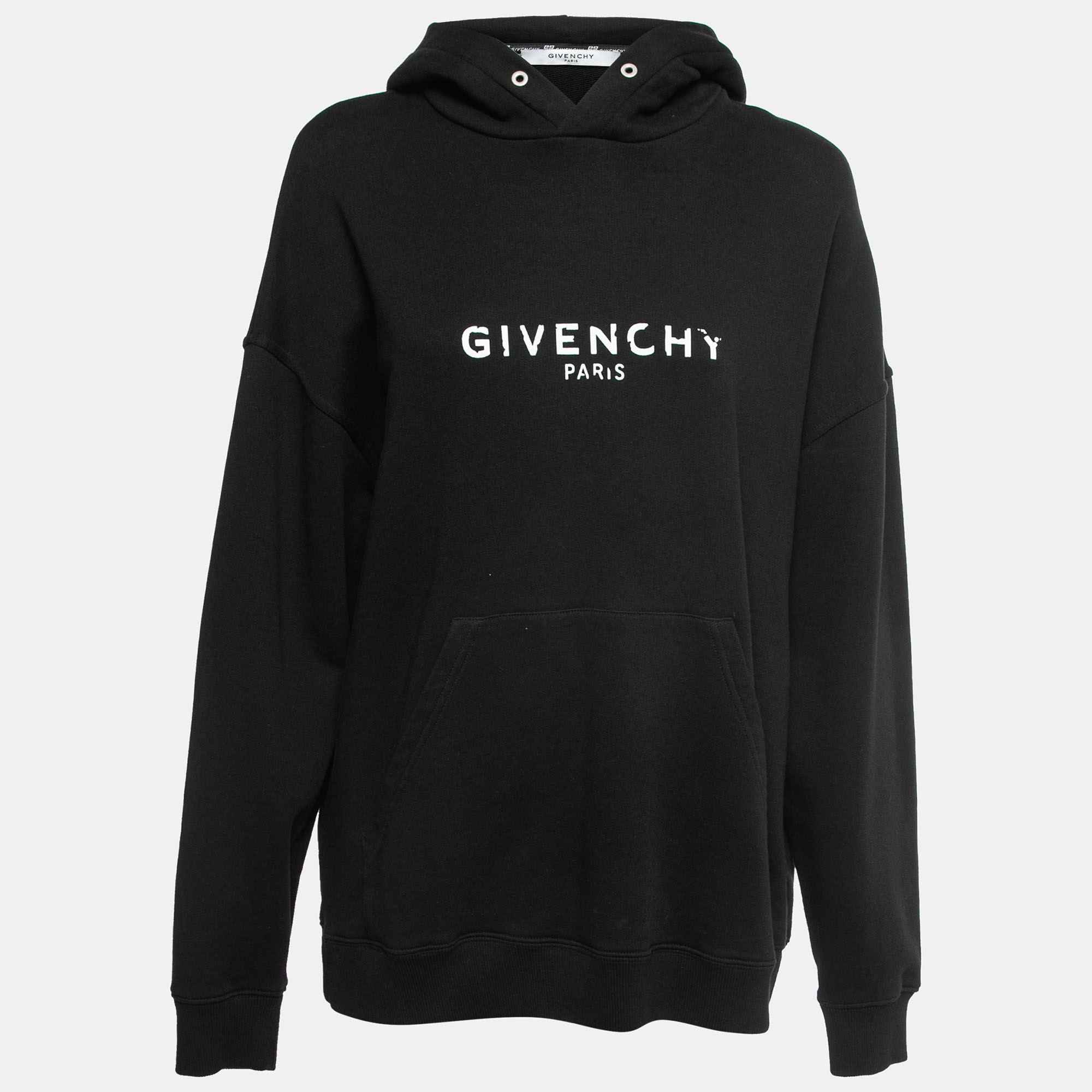 

Givenchy Black Cotton Faded Logo Print Hooded Sweatshirt M