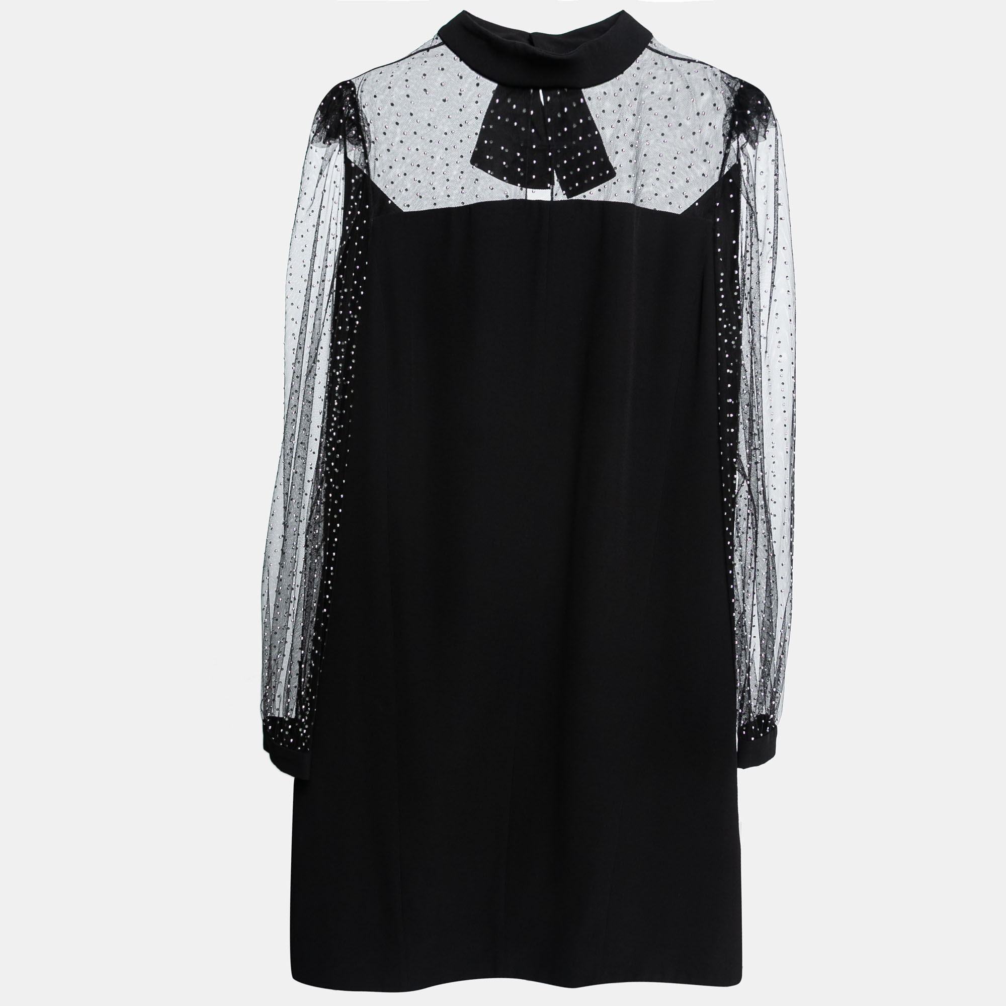 Pre Owned Givenchy Black Crepe & Beaded Tulle Tie-Back Midi Dress L