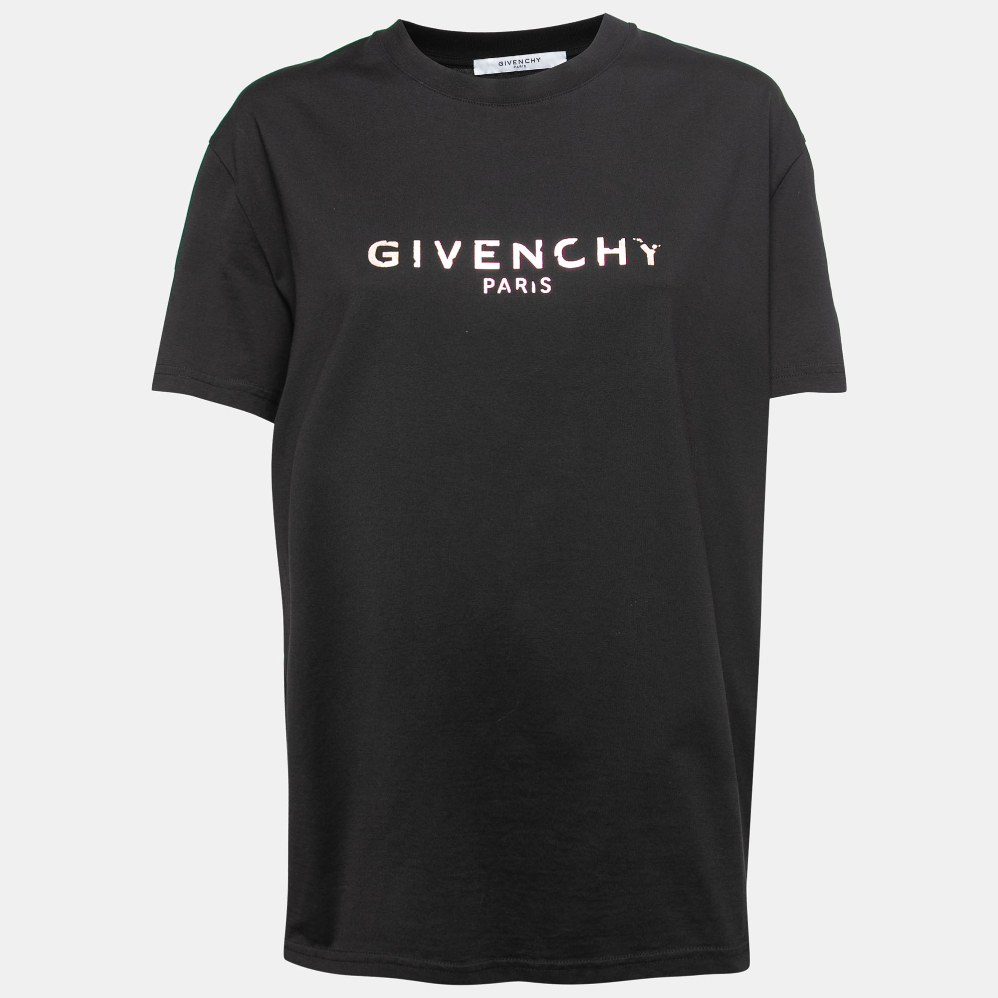 Pre Owned Givenchy Black Vintage Logo Print Cotton Crew Neck T-Shirt S
