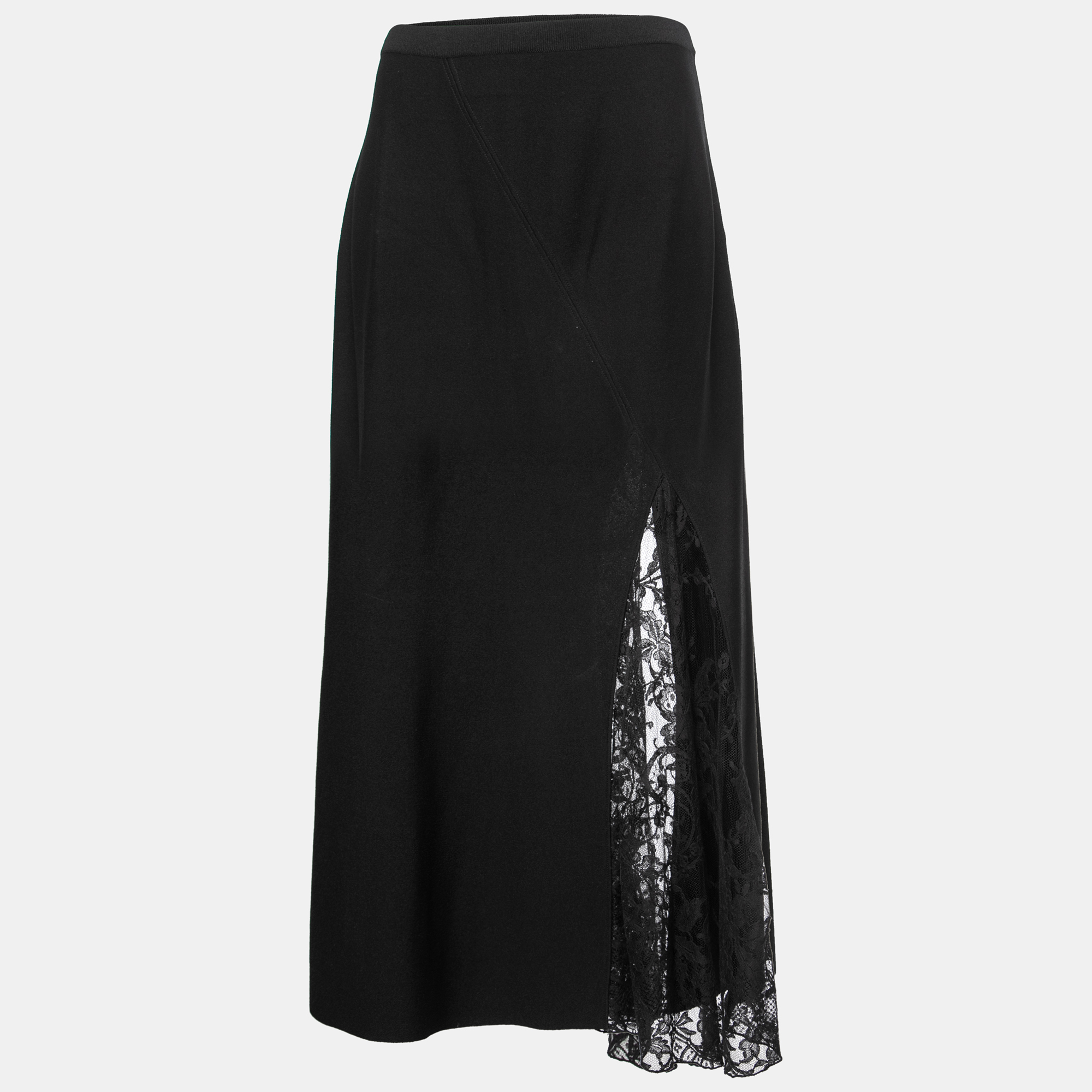 Pre Owned Givenchy Black Knit Lace Paneled Midi Skirt S