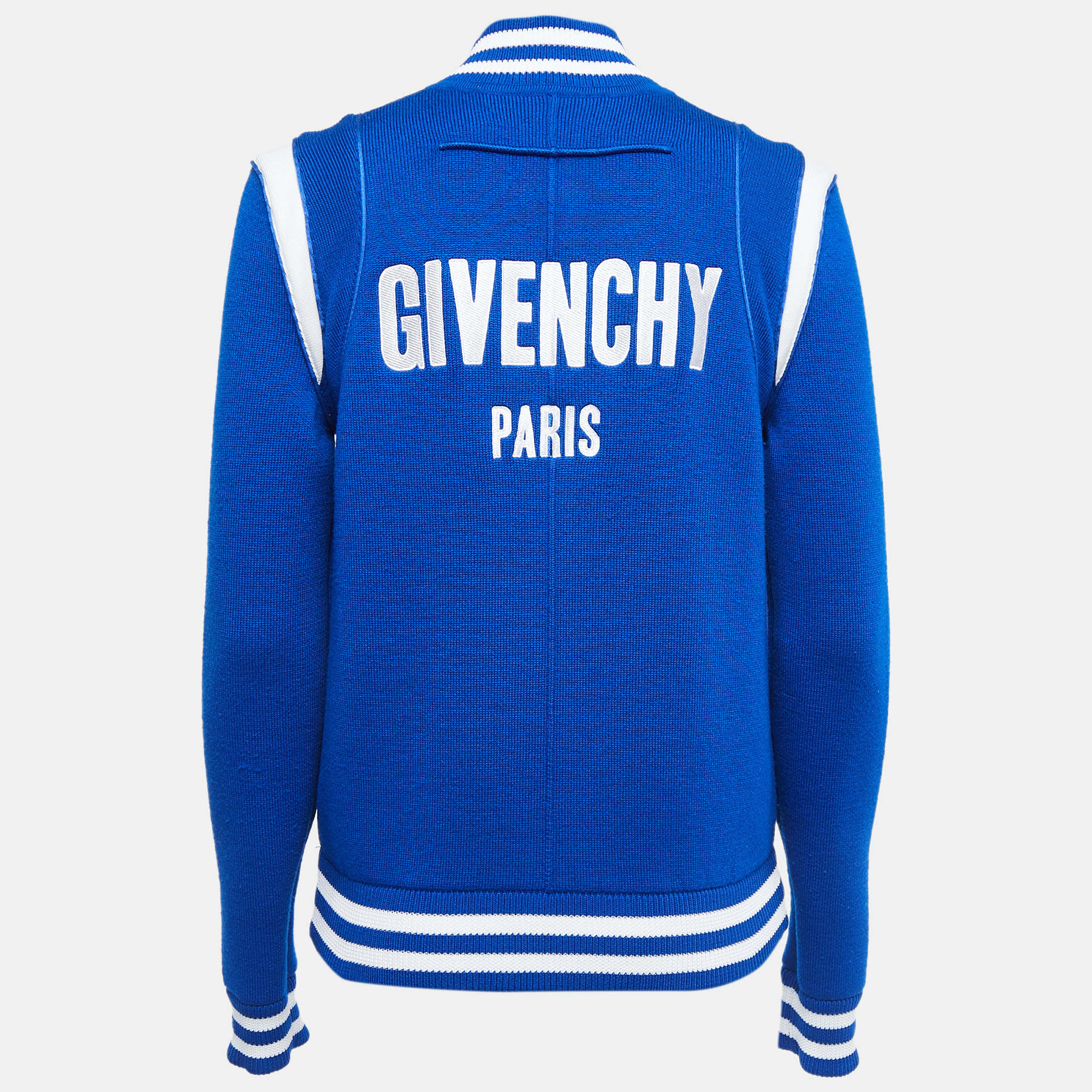 

Givenchy Blue Wool Knit Logo Embroidered Bomber Jacket