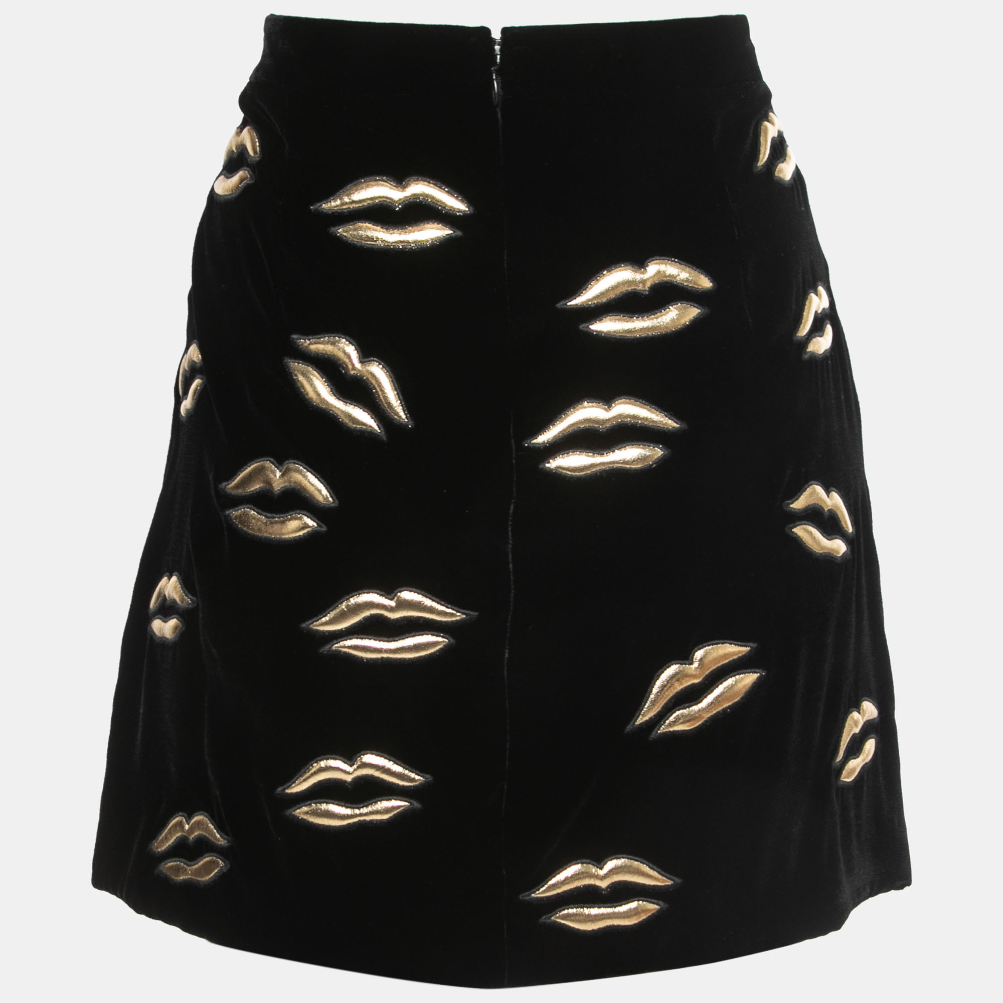 

Givenchy Black Velvet Lip Appliqued Mini Skirt