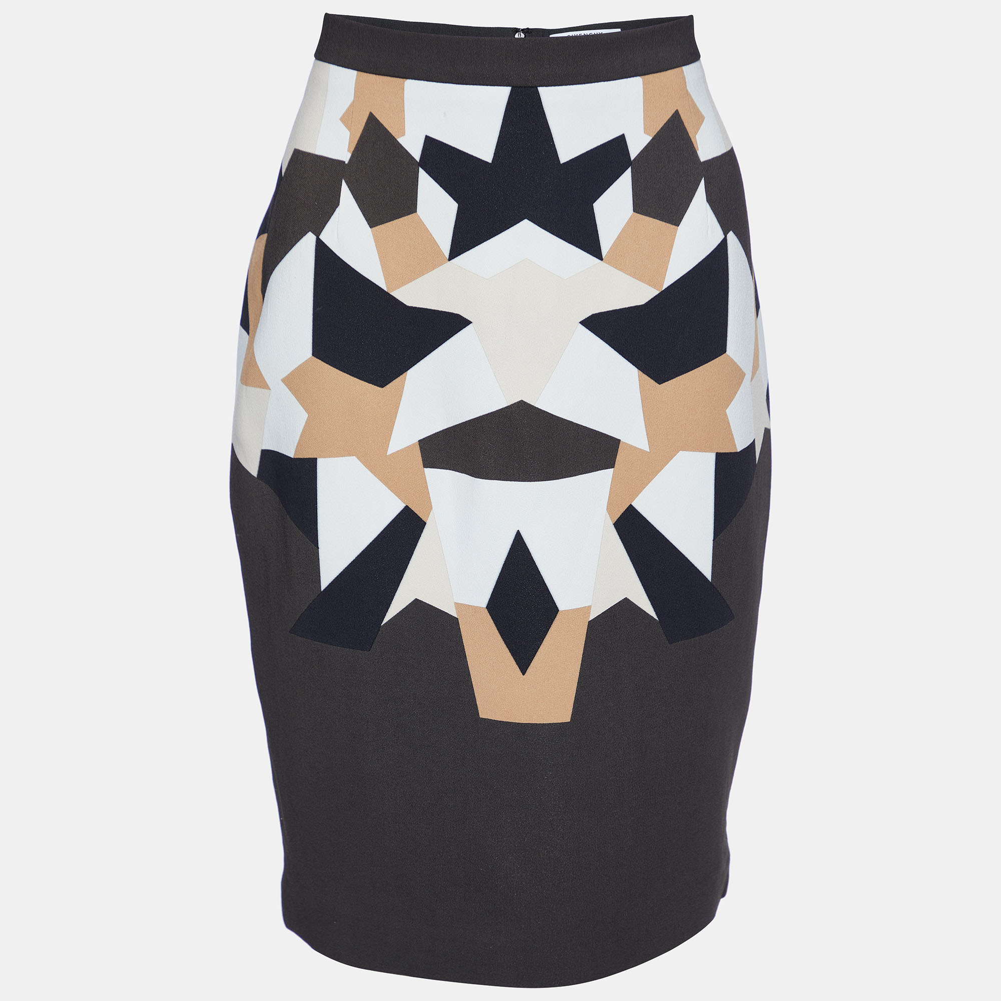 Pre-owned Givenchy Brown Geometric Printed Crepe Pencil Skirt L