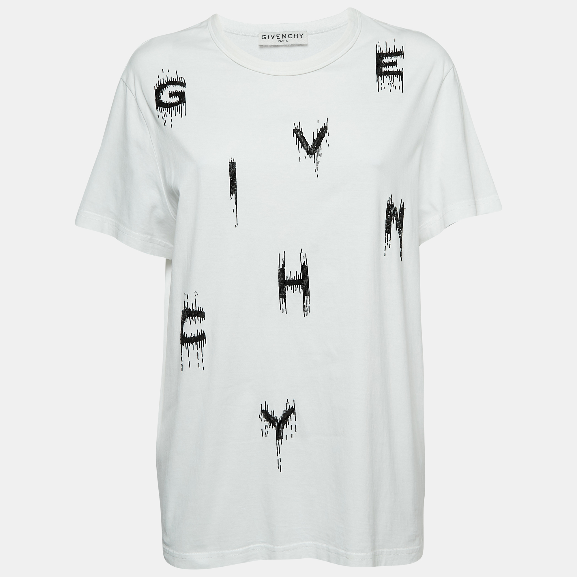 Pre-owned Givenchy White Beaded Logo Cotton T-shirt Xs
