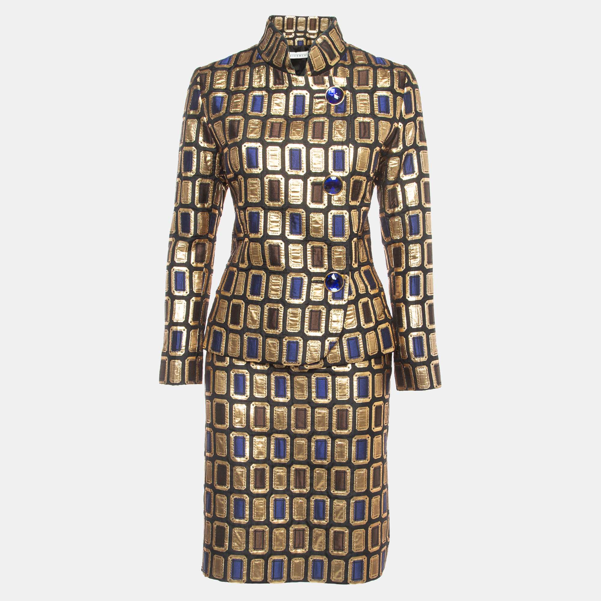 Pre Owned Givenchy Vintage Gold Jacquard Skirt Blazer Set S