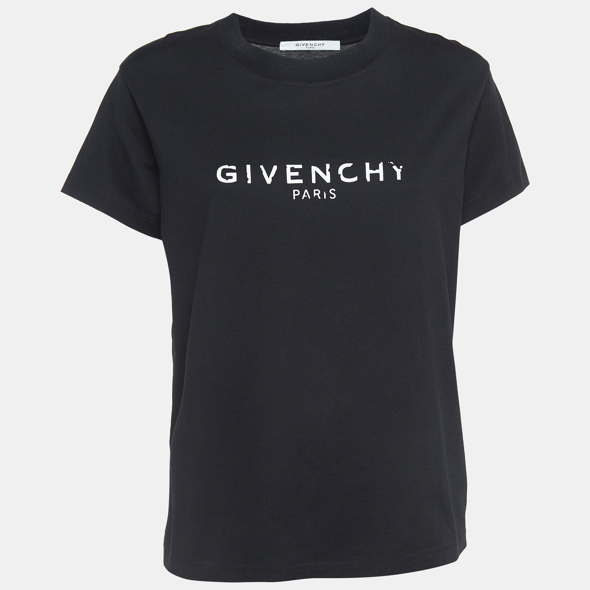 Pre-owned Givenchy Black Blurred Logo Print Half Sleeve T-shirt L