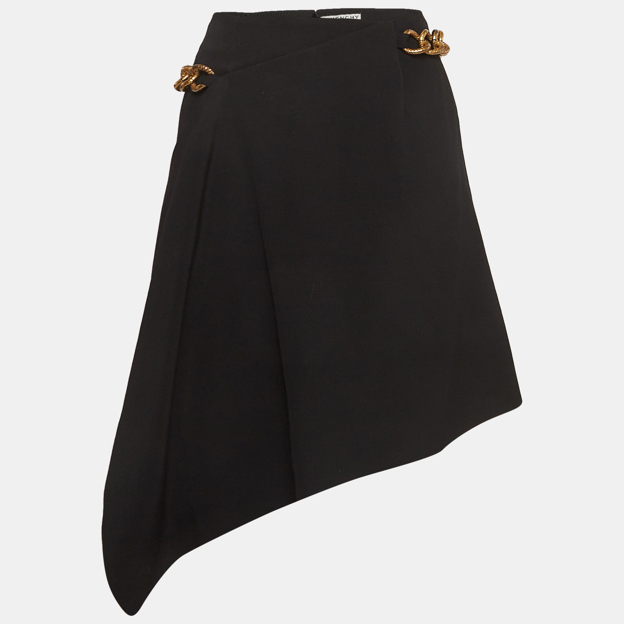 

Givenchy Black Chain Belted Gabardine Asymmetrical Mini Skirt