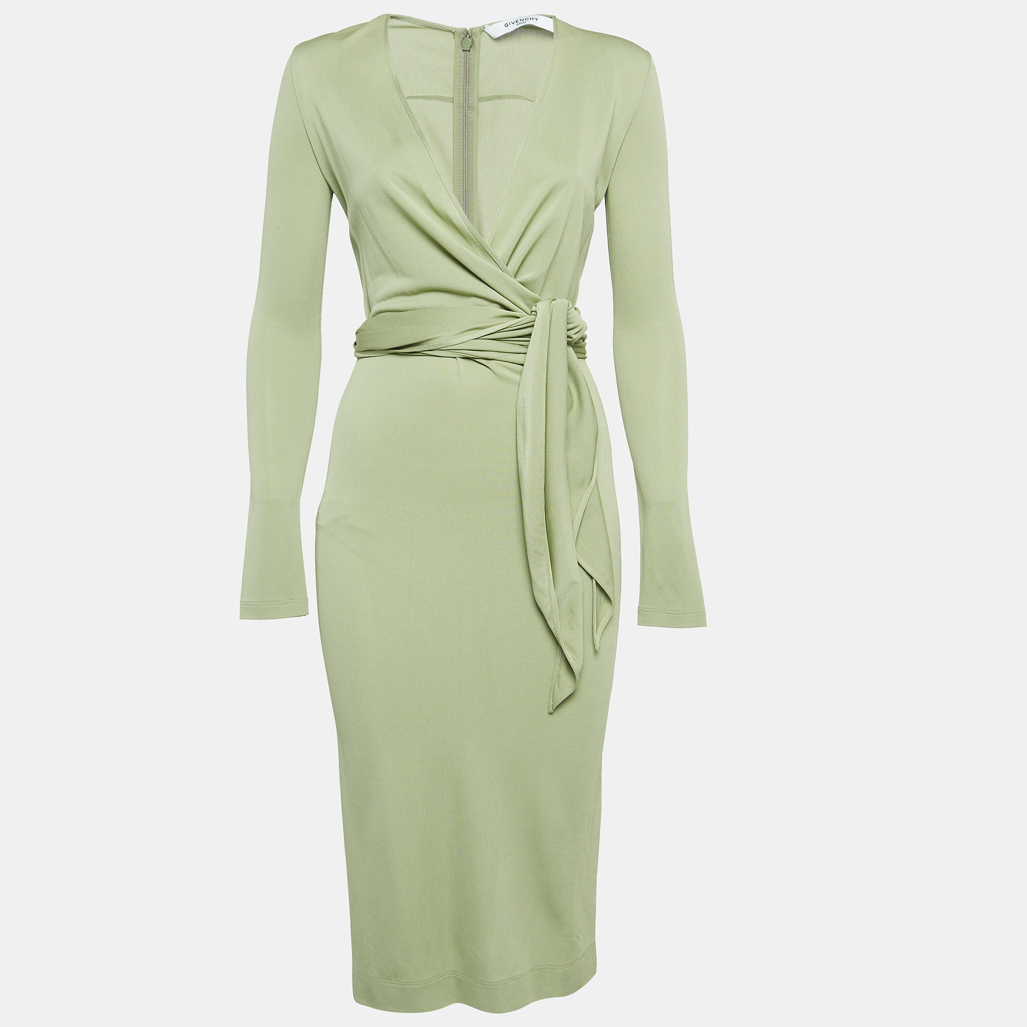 

Givenchy Green Stretch Crepe Knotted V-Neck Midi Dress S