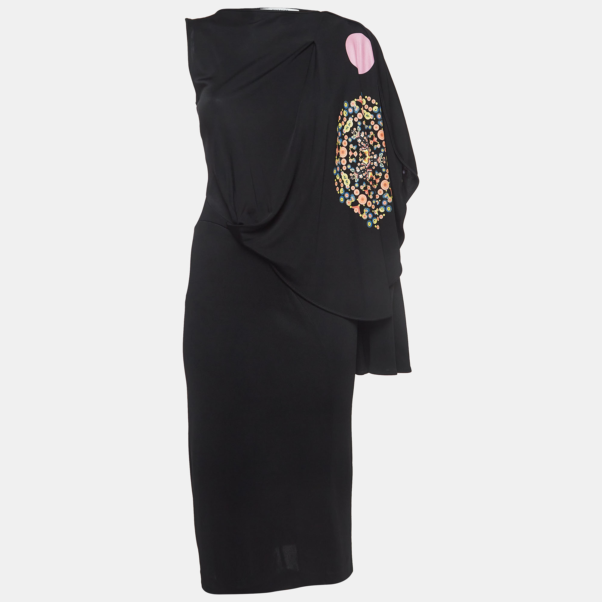 

Givenchy Black Printed Jersey Asymmetric Short Dress M