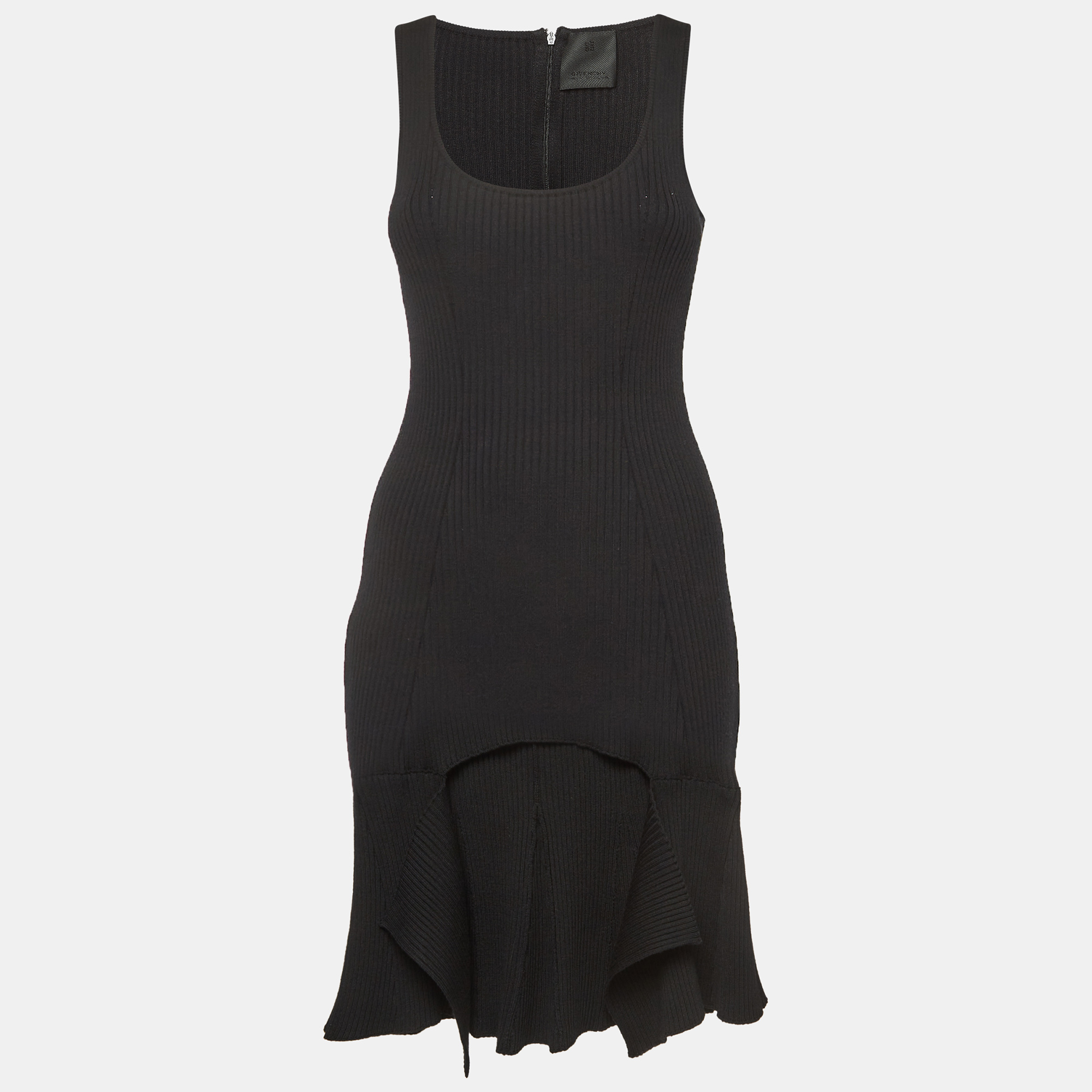 

Givenchy Black Rib Knit Panelled Flounce Midi Dress S