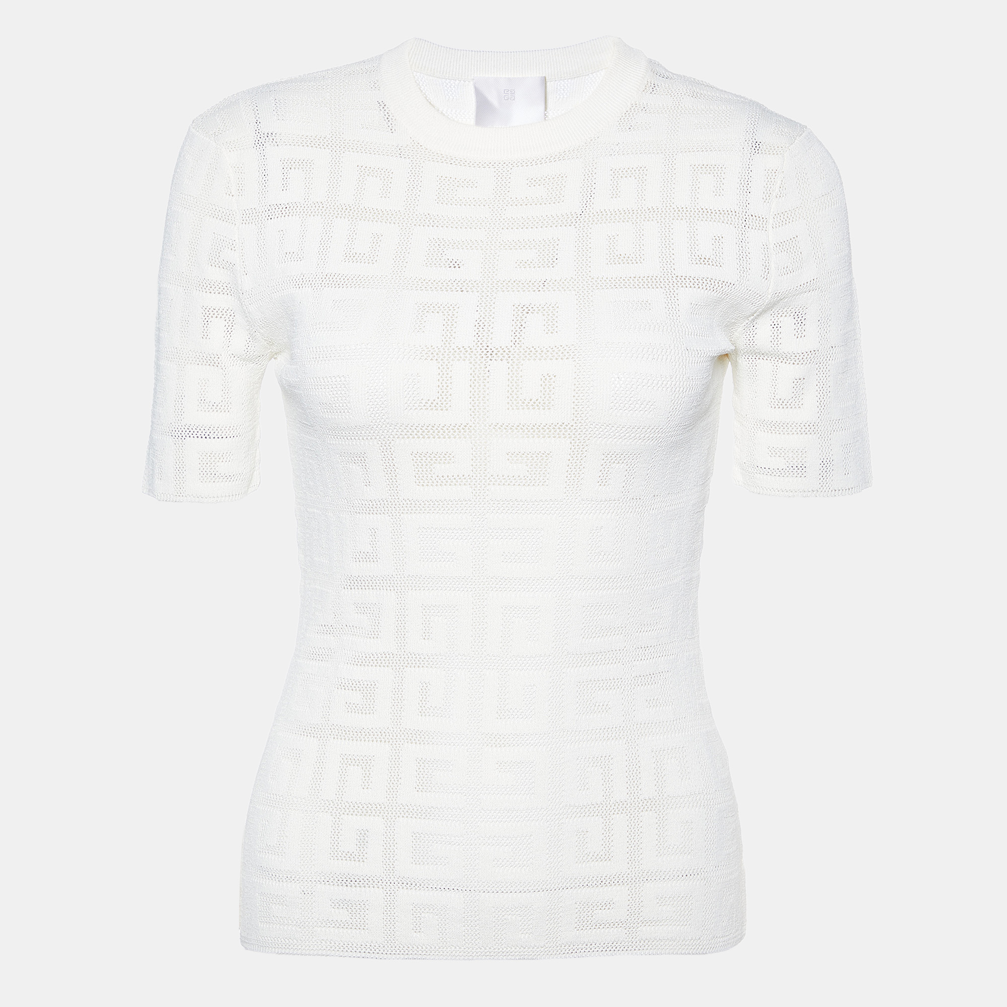 

Givenchy Ivory 4G Motif Jacquard Knit Crew Neck T-Shirt XS, White