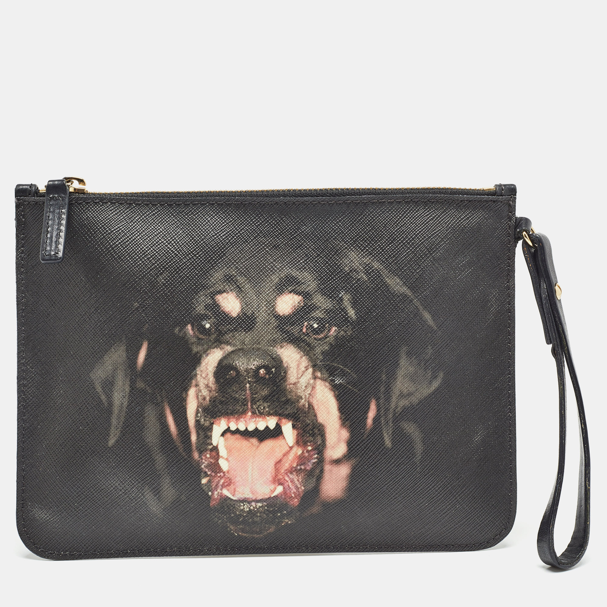 

Givenchy Black Coated Canvas Rottweiler Face Wristlet Pouch