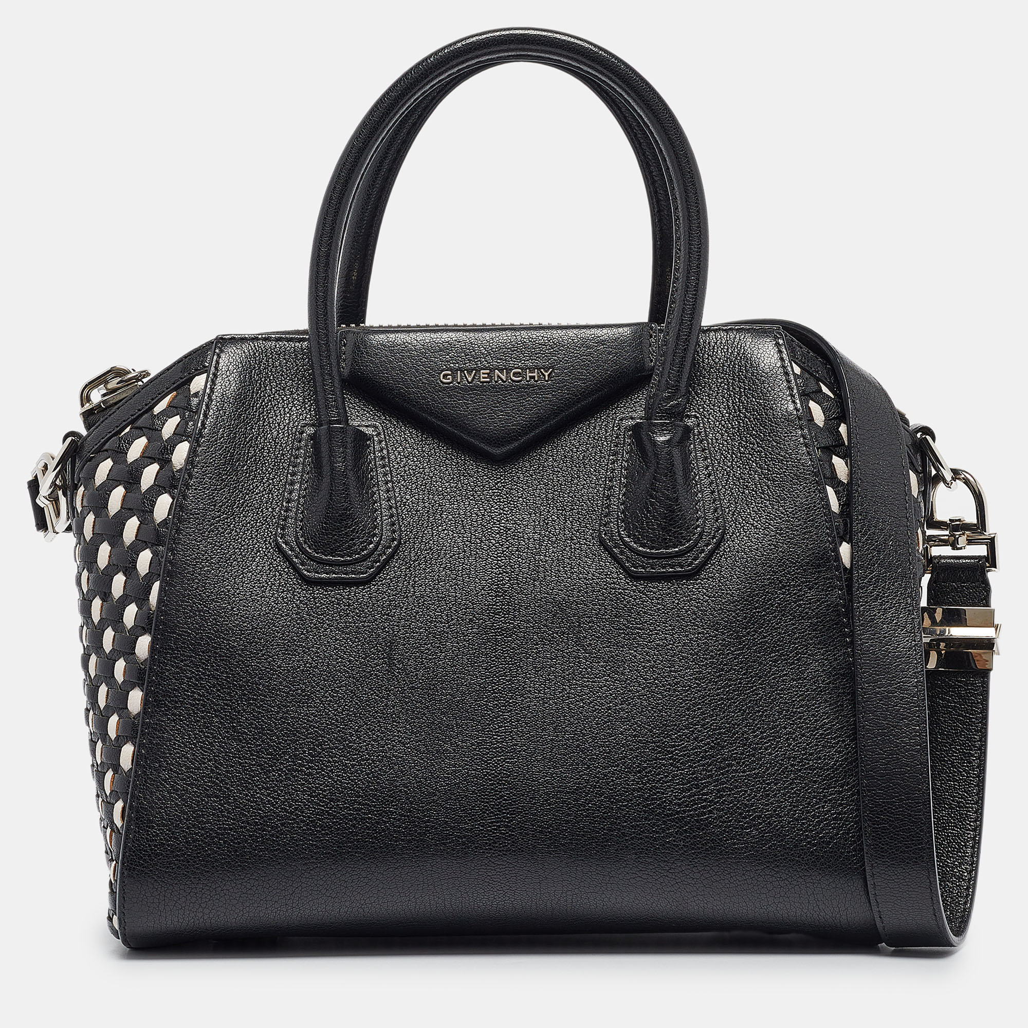 

Givenchy Black/White Leather  Woven Antigona Satchel