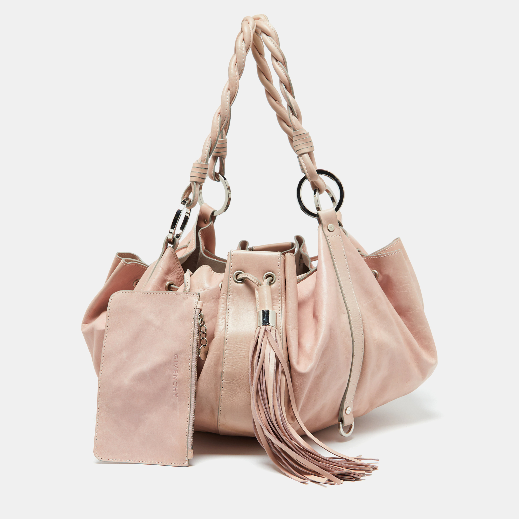 

Givenchy Pink Leather Drawstring Tassel Hobo