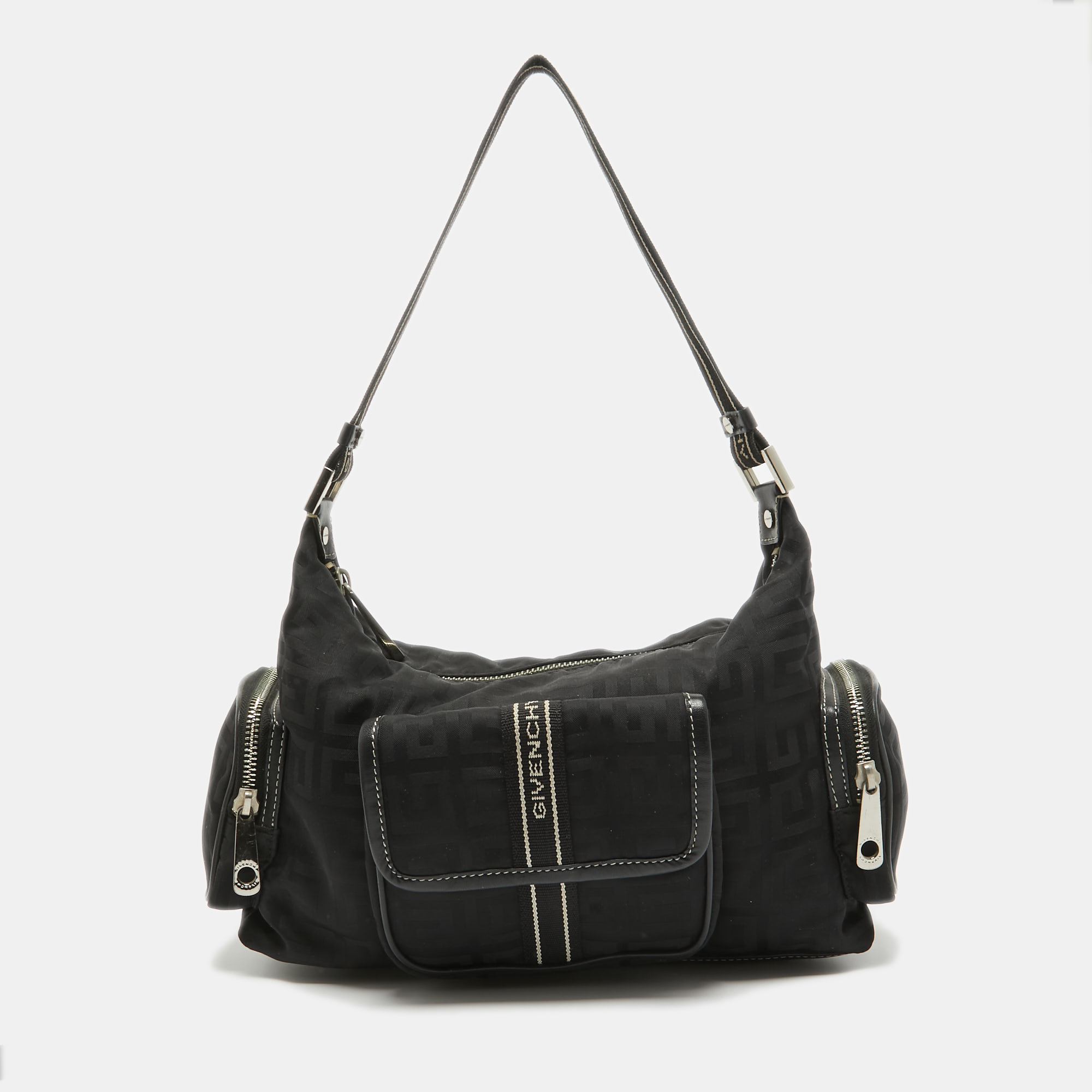 

Givenchy Black Monogram Nylon and Leather Multiple Pocket Shoulder Bag