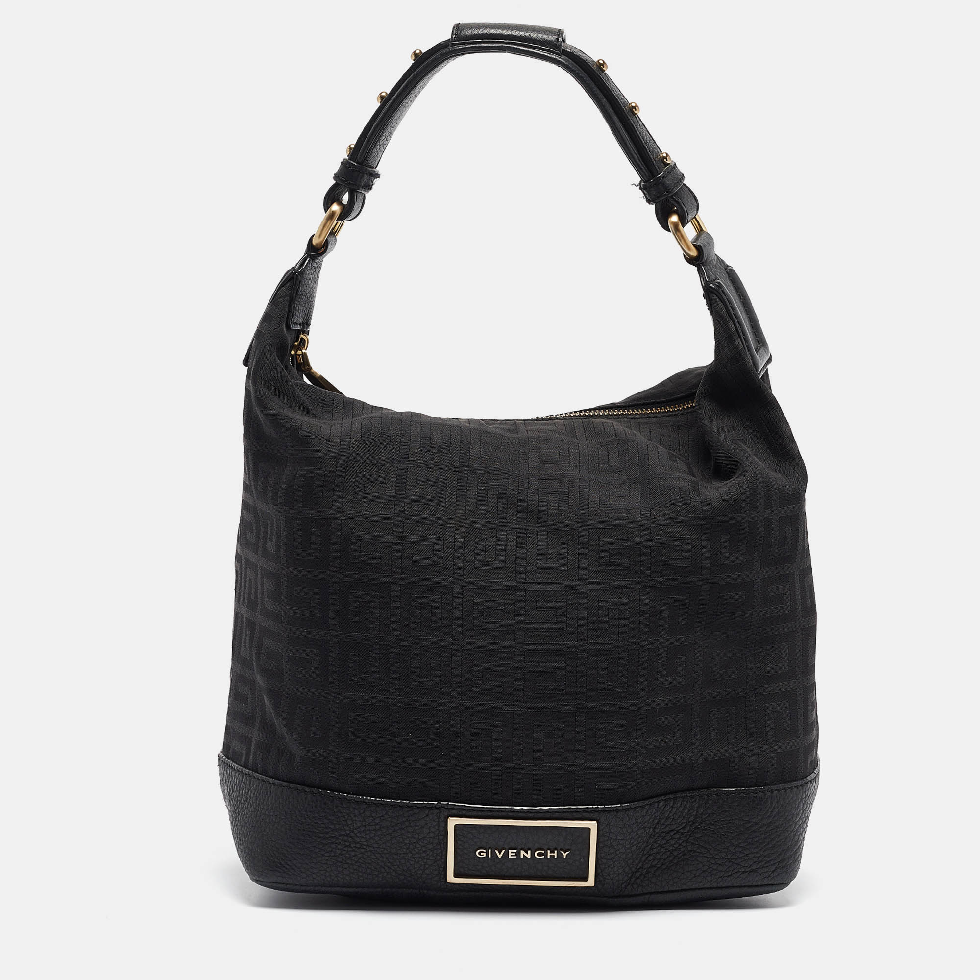 

Givenchy Black Monogram Fabric and Leather Studded Shoulder Bag