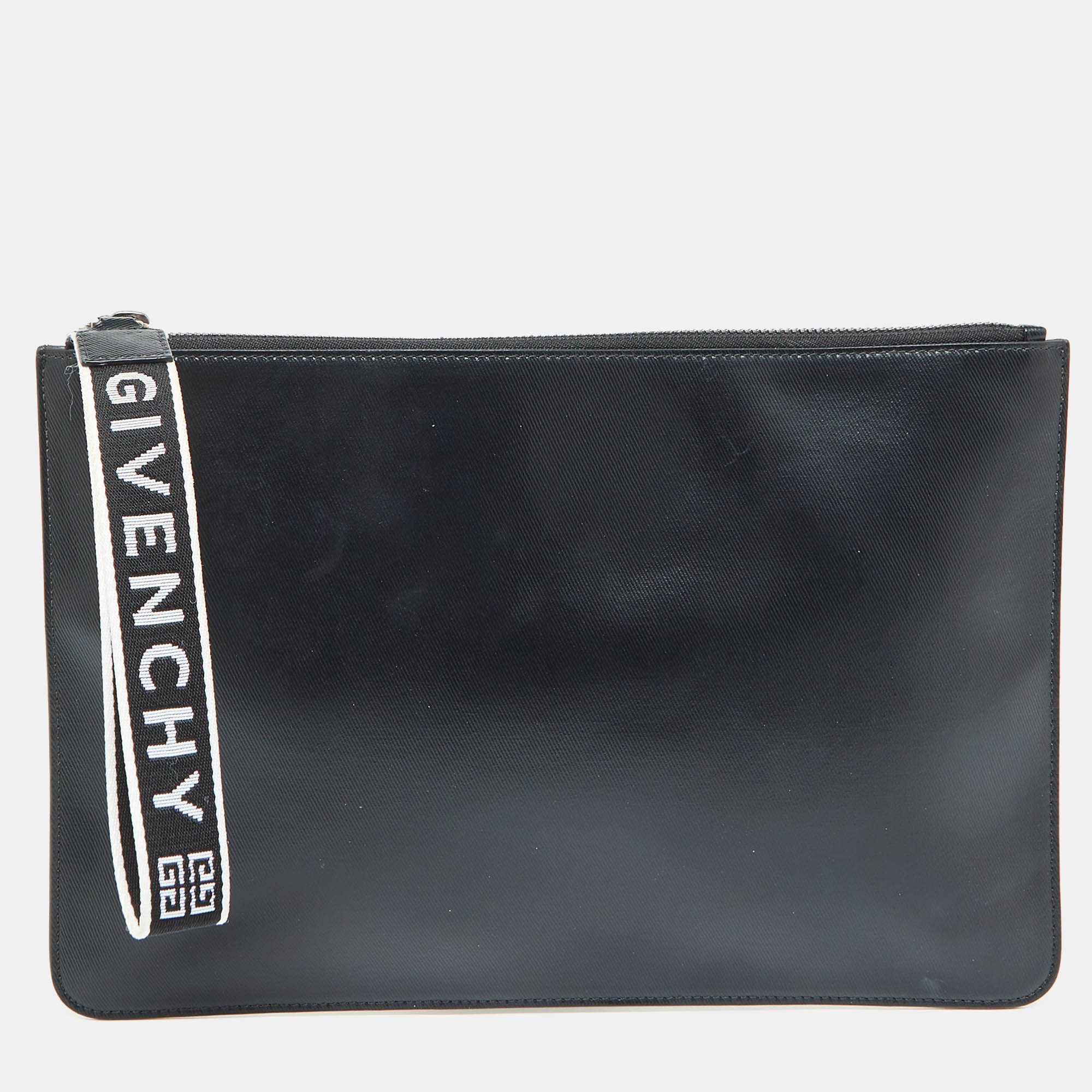 Pre-owned Givenchy Black Coated Canvas 4g Wristlet Pouch