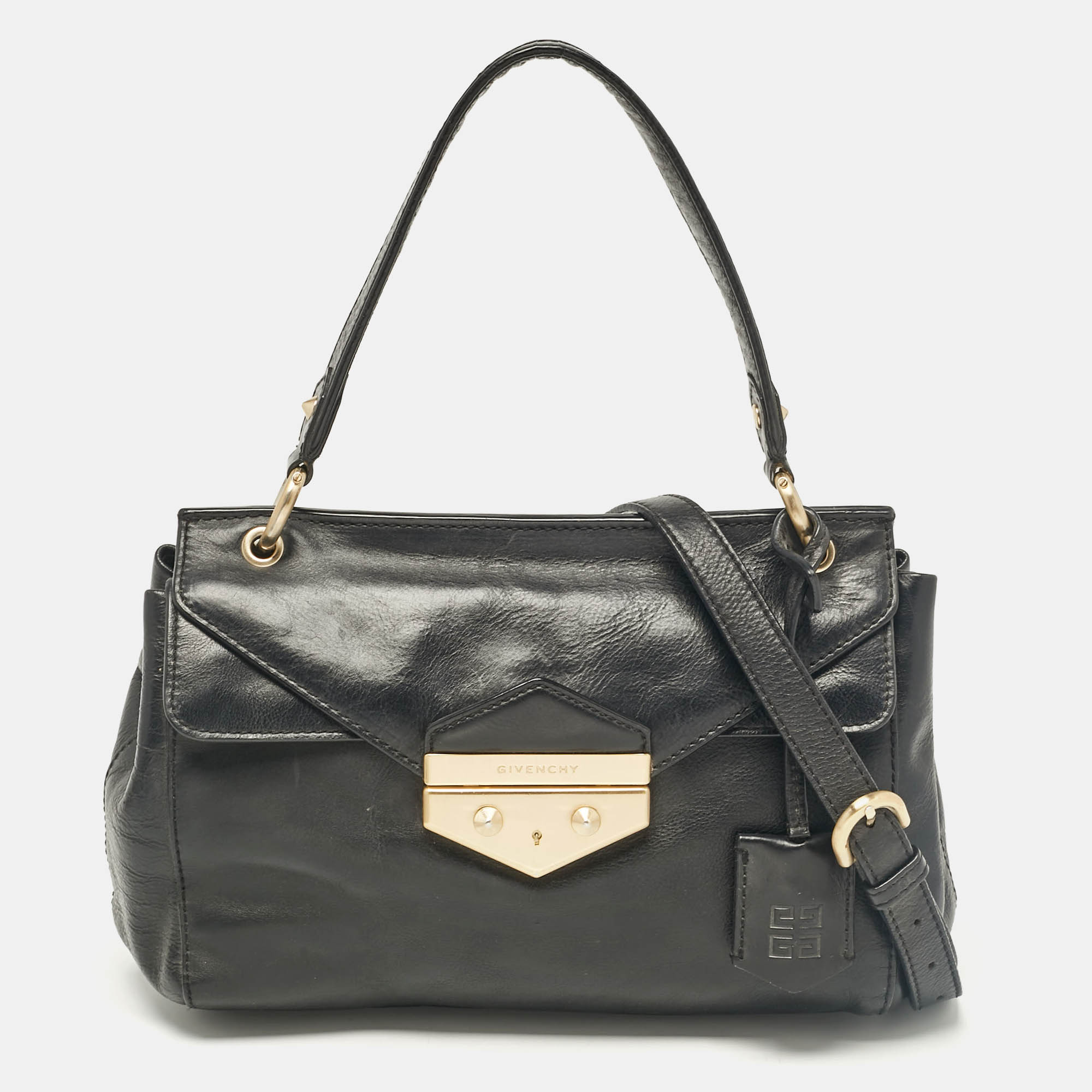 

Givenchy Black Leather Pushlock Flap Top Handle Bag