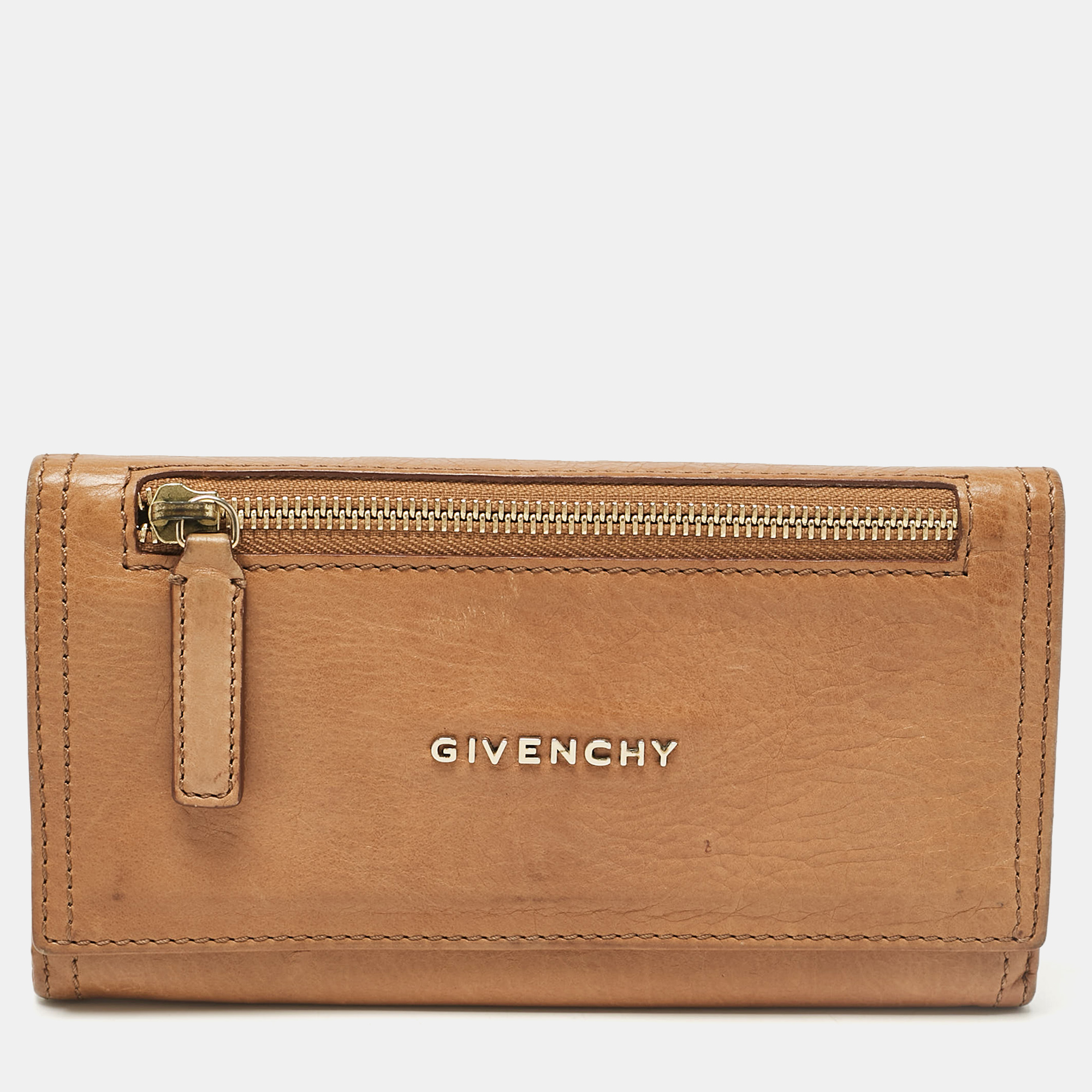 Pre-owned Givenchy Brown Leather Front Zip Continental Wallet