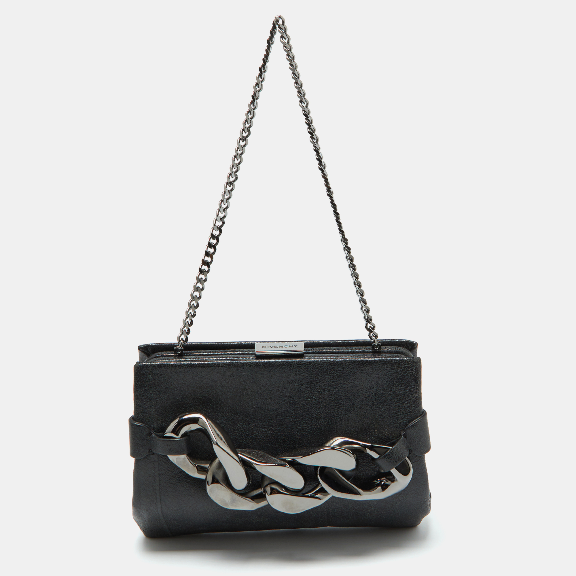 

Givenchy Black Leather Chain-Link Accent Clutch