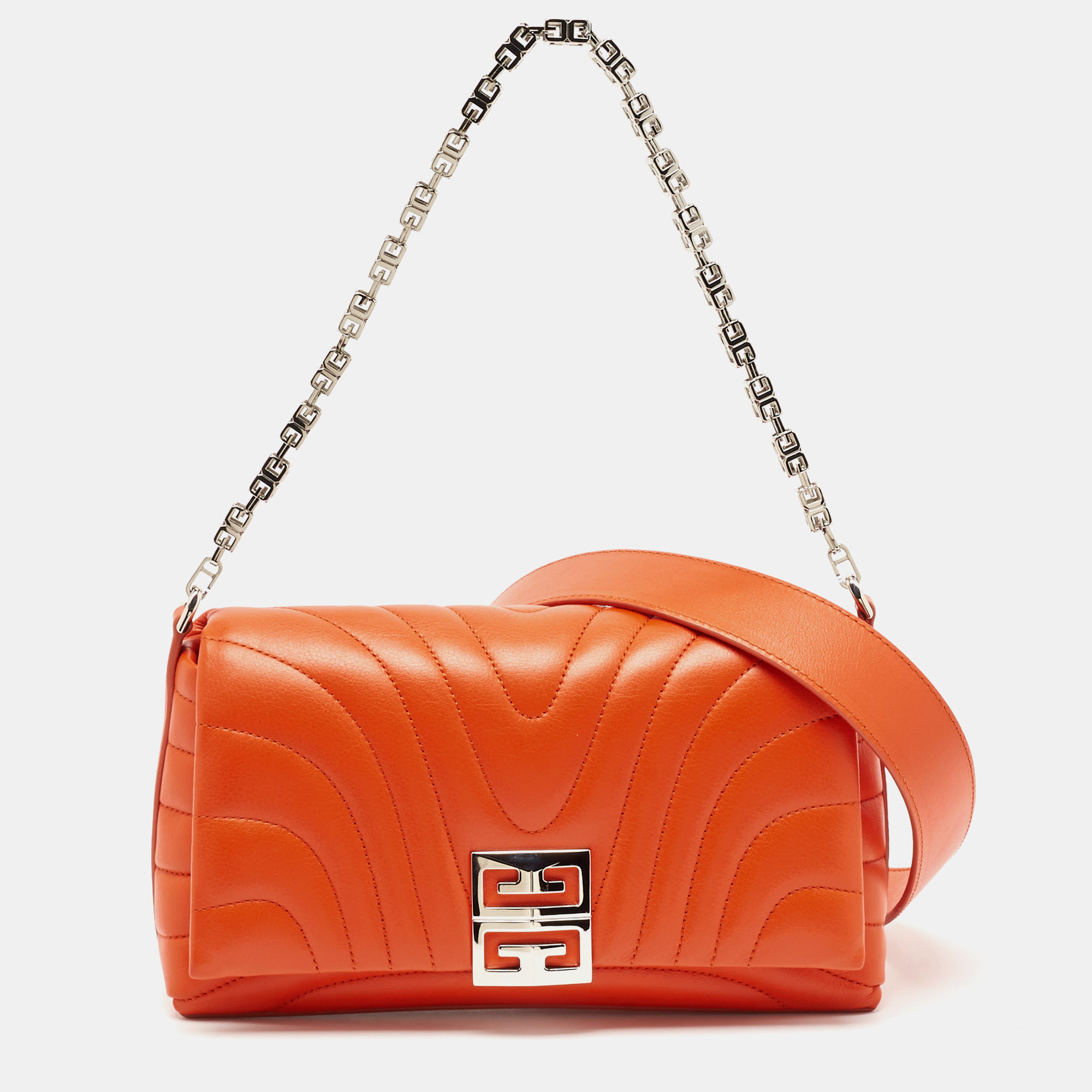 

Givenchy Orange Quilted Leather 4G Chain Shoulder Bag